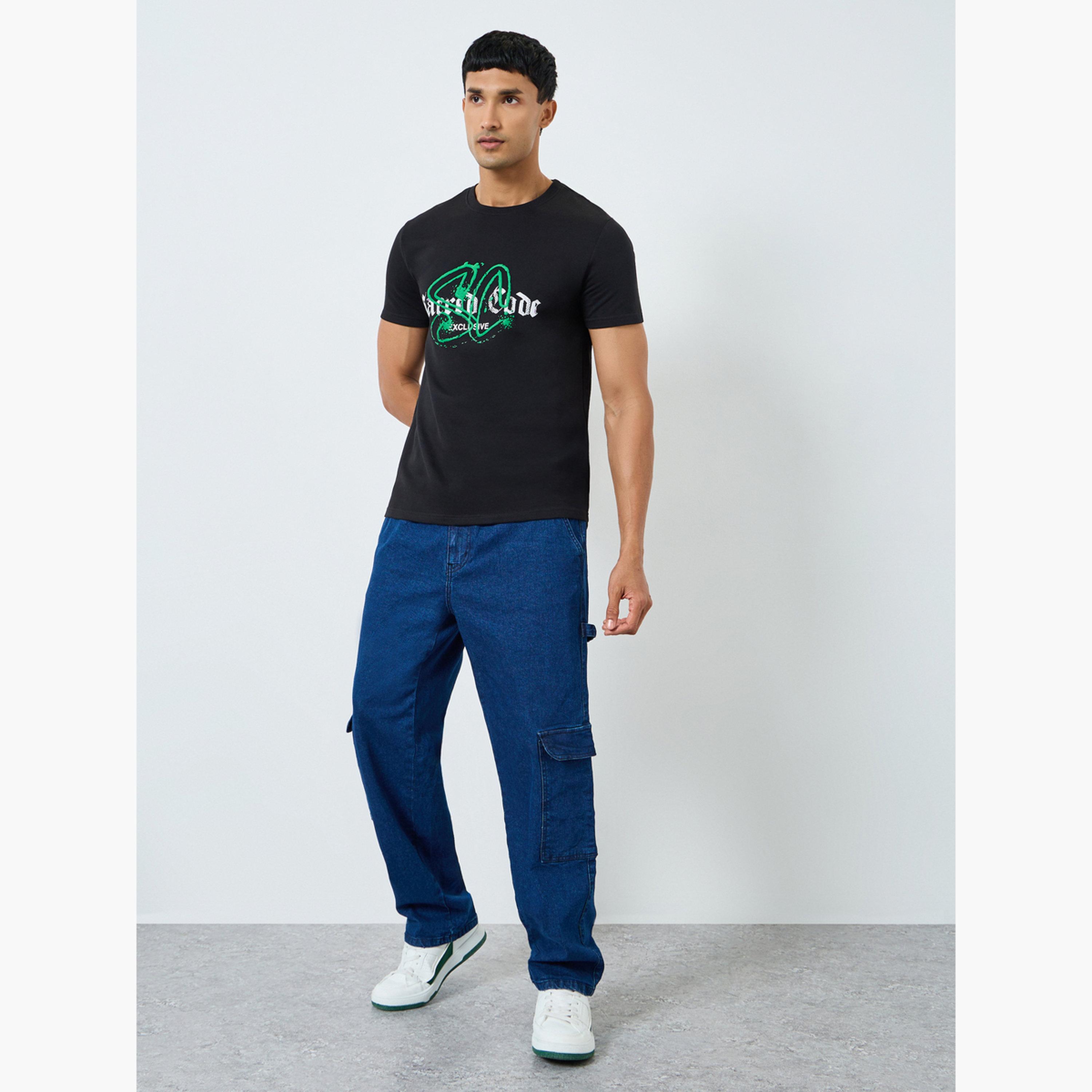 Styli Men Black Graphic Print Crew Neck T-Shirt-men-clothing-tshirtsandpolos-tshirts-image-2