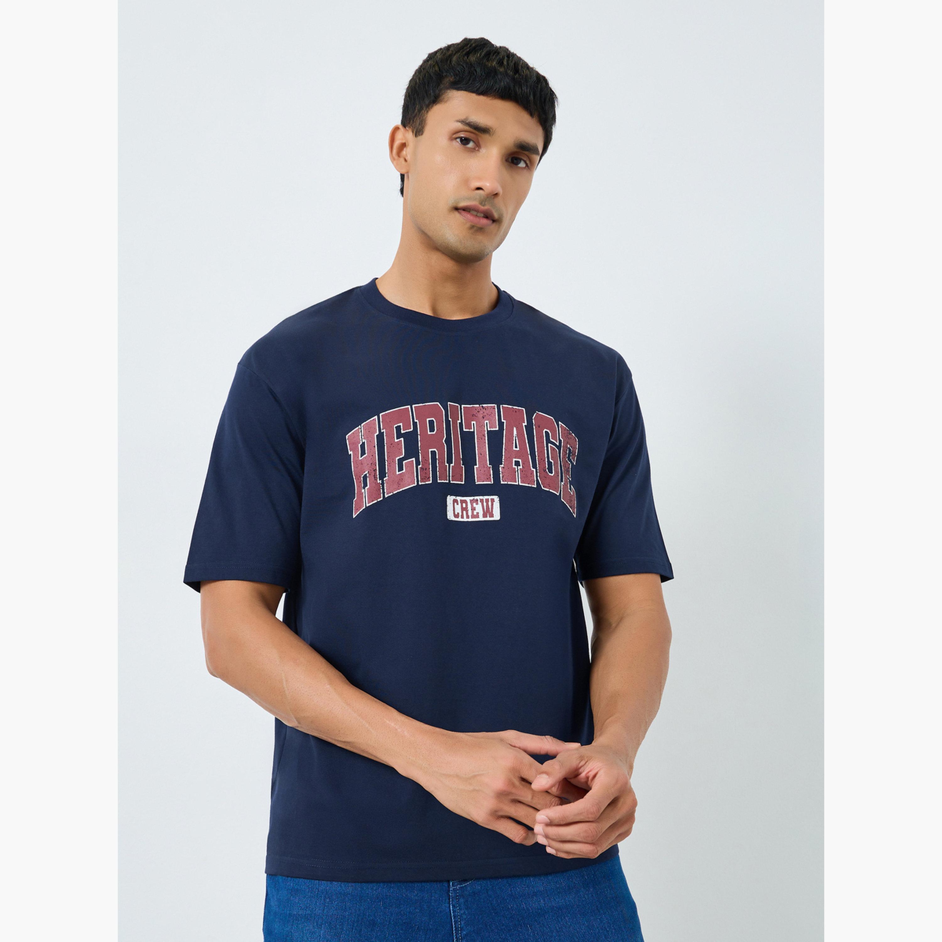 Styli Men Navy Blue Graphic Print Oversized T-Shirt-men-clothing-tshirtsandpolos-polos-image-1
