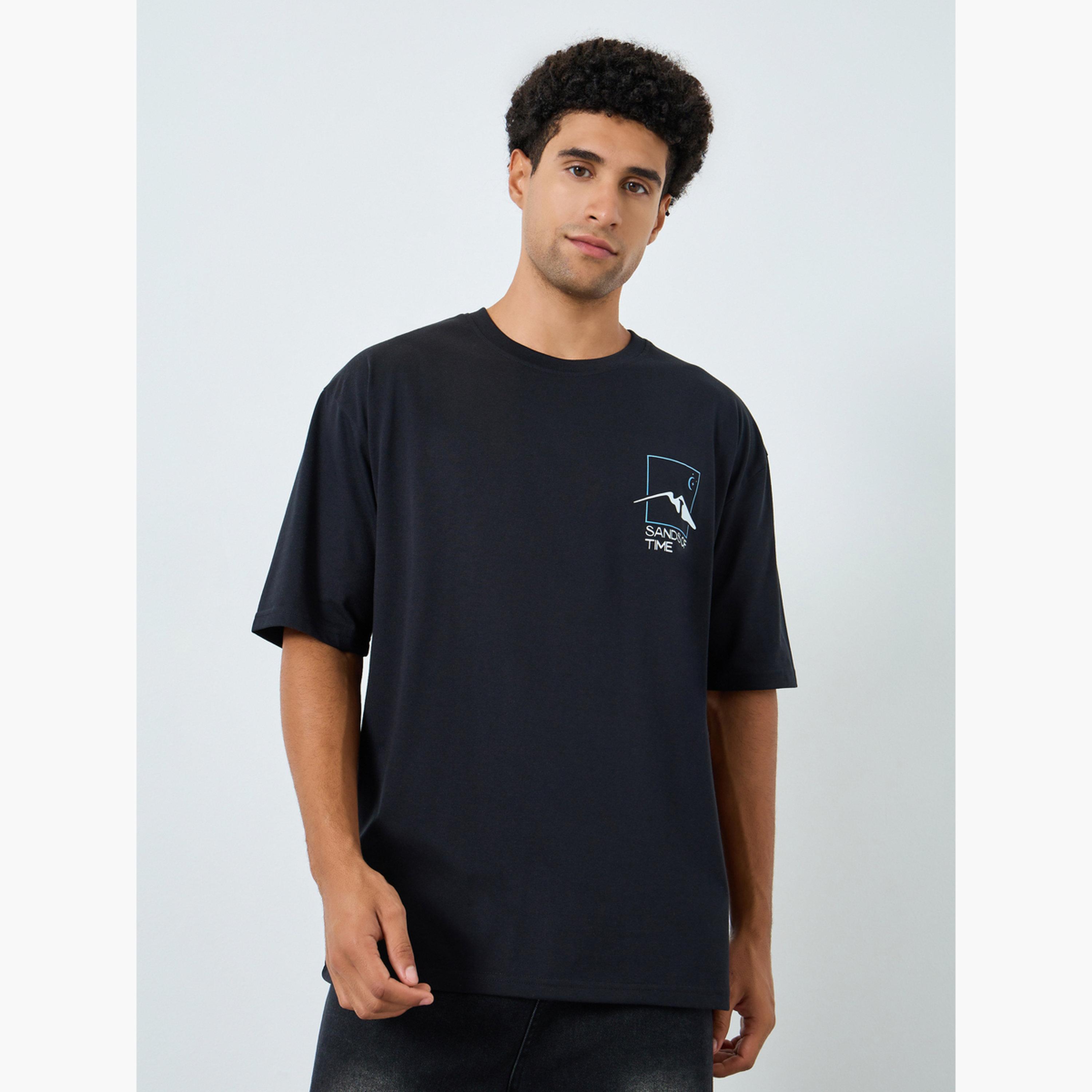 Styli Men Black Graphic Print Oversized T-Shirt-men-clothing-tshirtsandpolos-tshirts-image-1