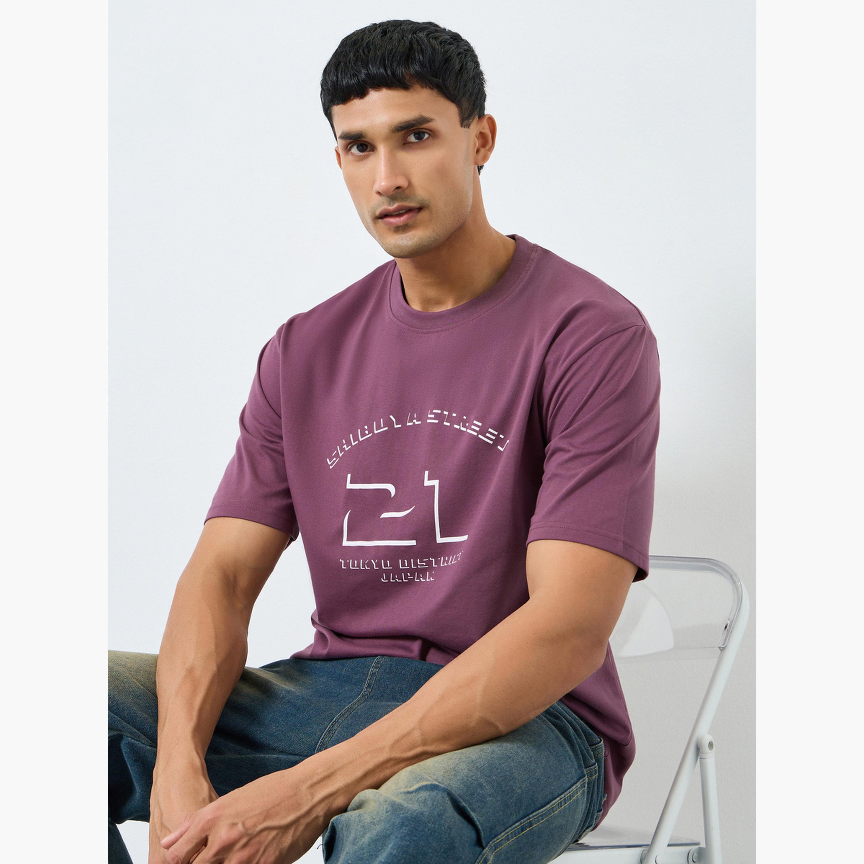 Styli Men Purple Graphic Print Oversized T-Shirt-men-clothing-tshirtsandpolos-tshirts-image-3