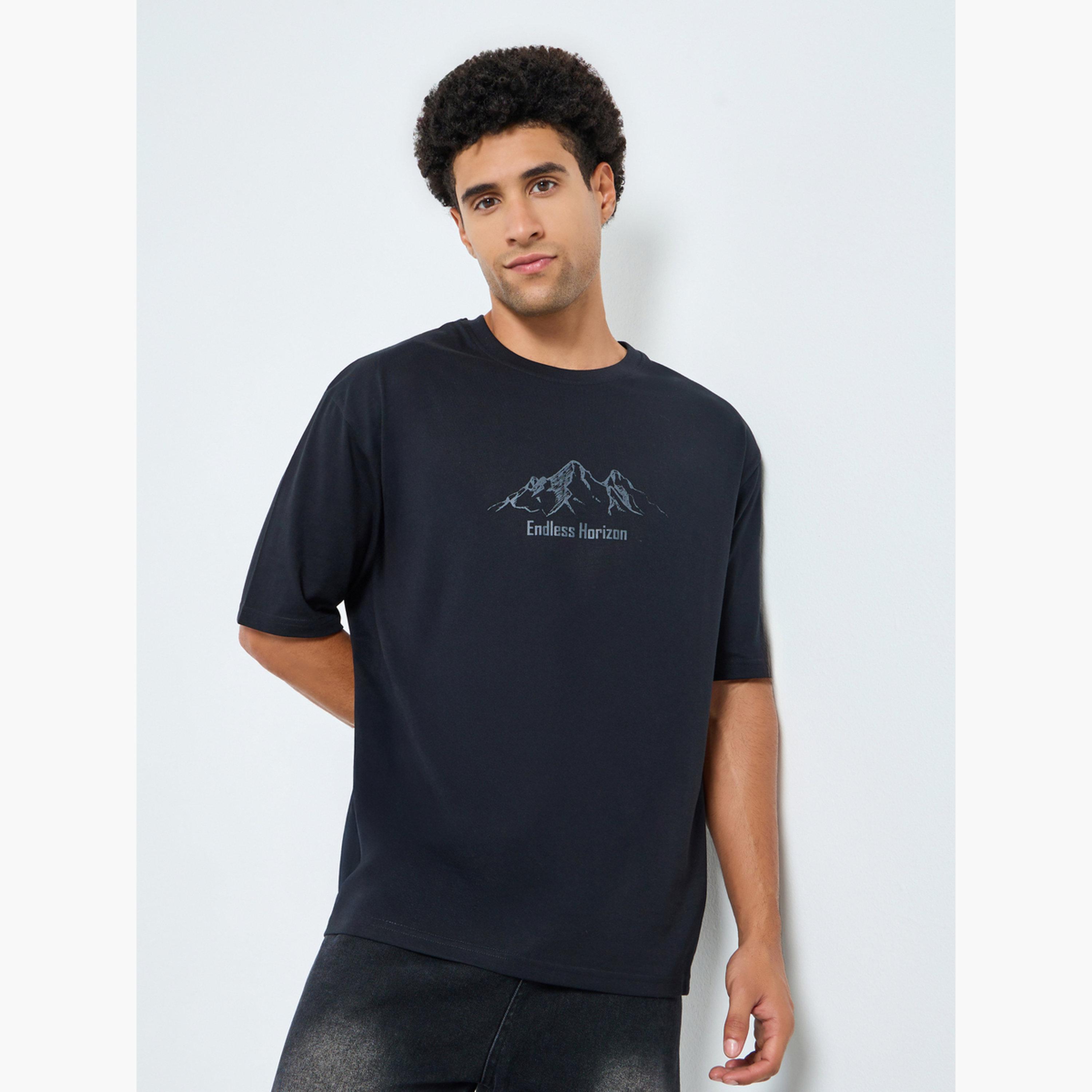 Styli Men Black Graphic Print Oversized T-Shirt-men-clothing-tshirtsandpolos-tshirts-image-1