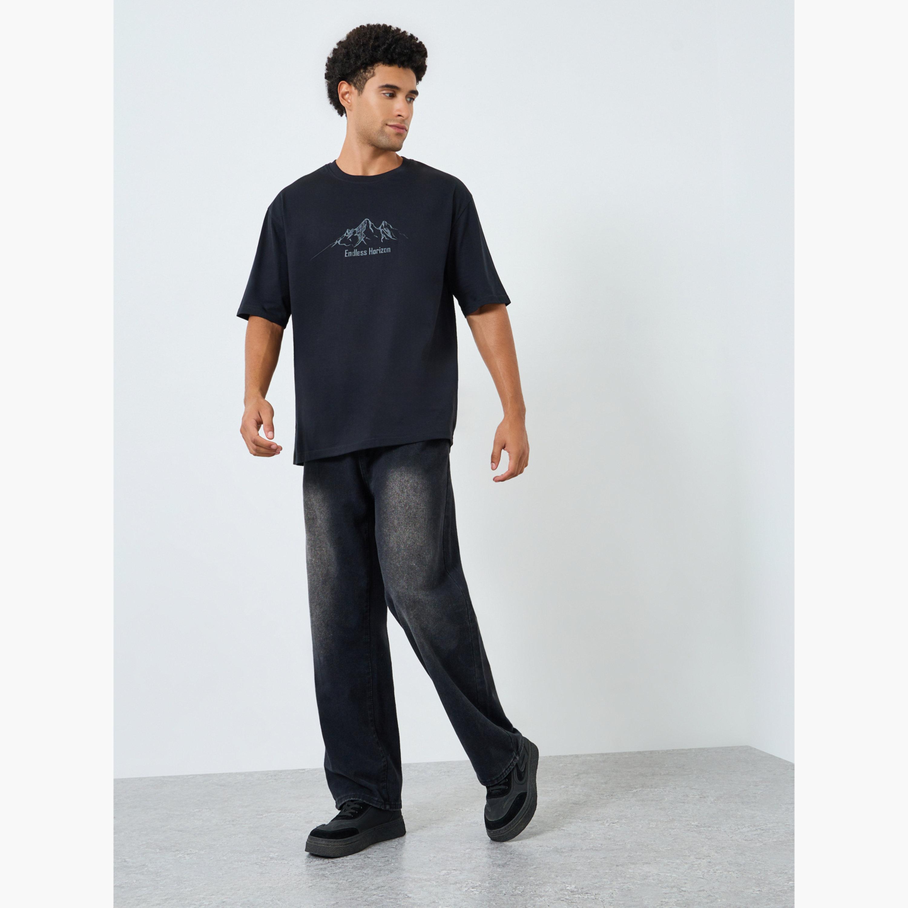 Styli Men Black Graphic Print Oversized T-Shirt-men-clothing-tshirtsandpolos-tshirts-image-2