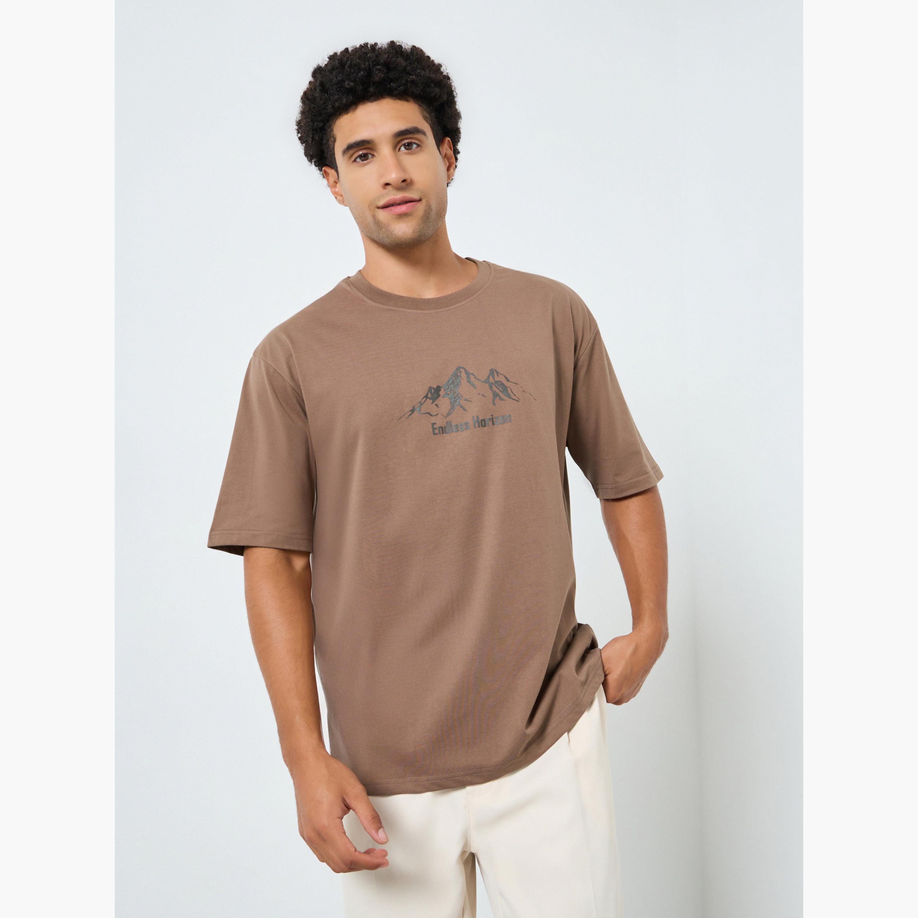 Styli Men Brown Graphic Print Oversized T-Shirt-men-clothing-tshirtsandpolos-tshirts-image-1