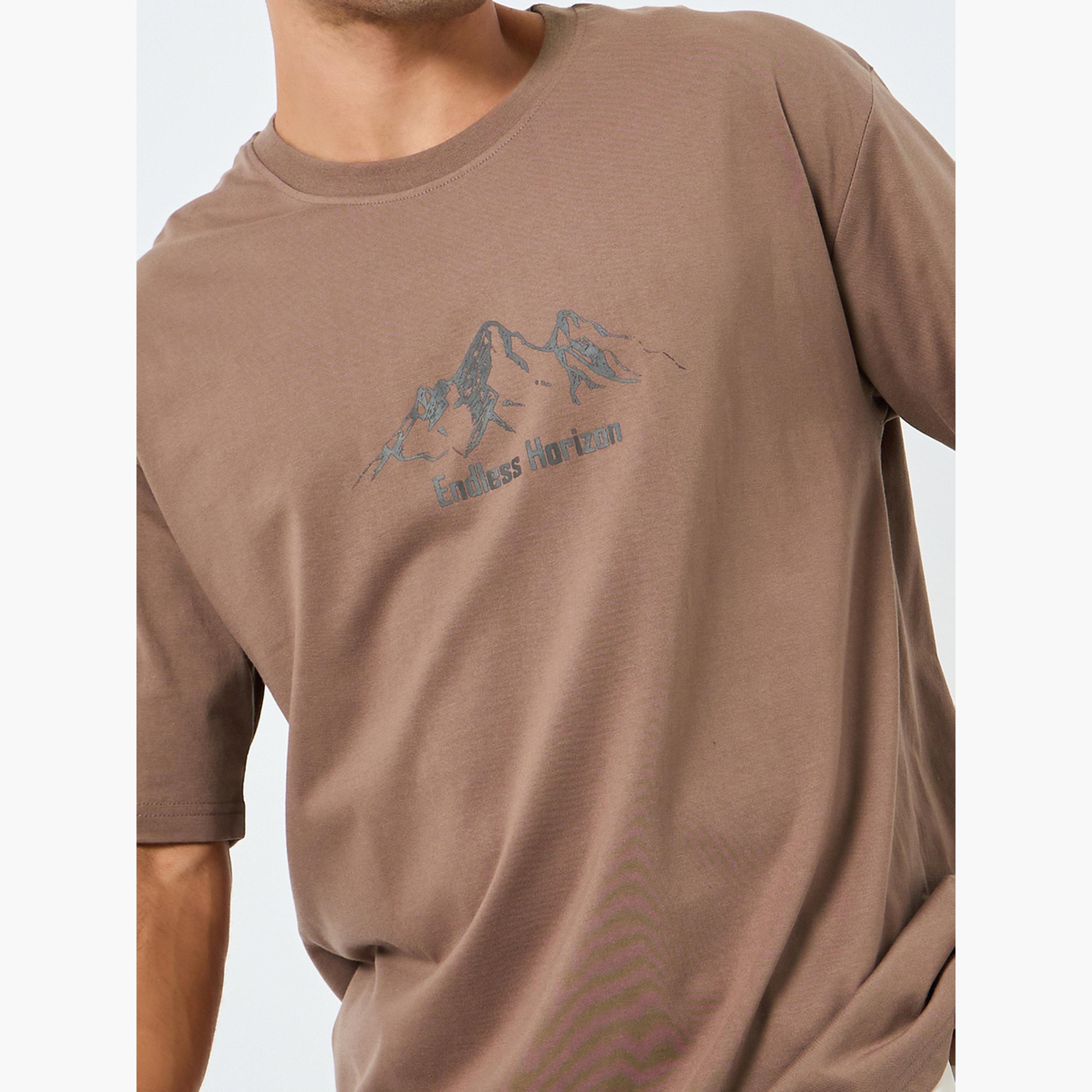 Styli Men Brown Graphic Print Oversized T-Shirt-men-clothing-tshirtsandpolos-tshirts-image-3