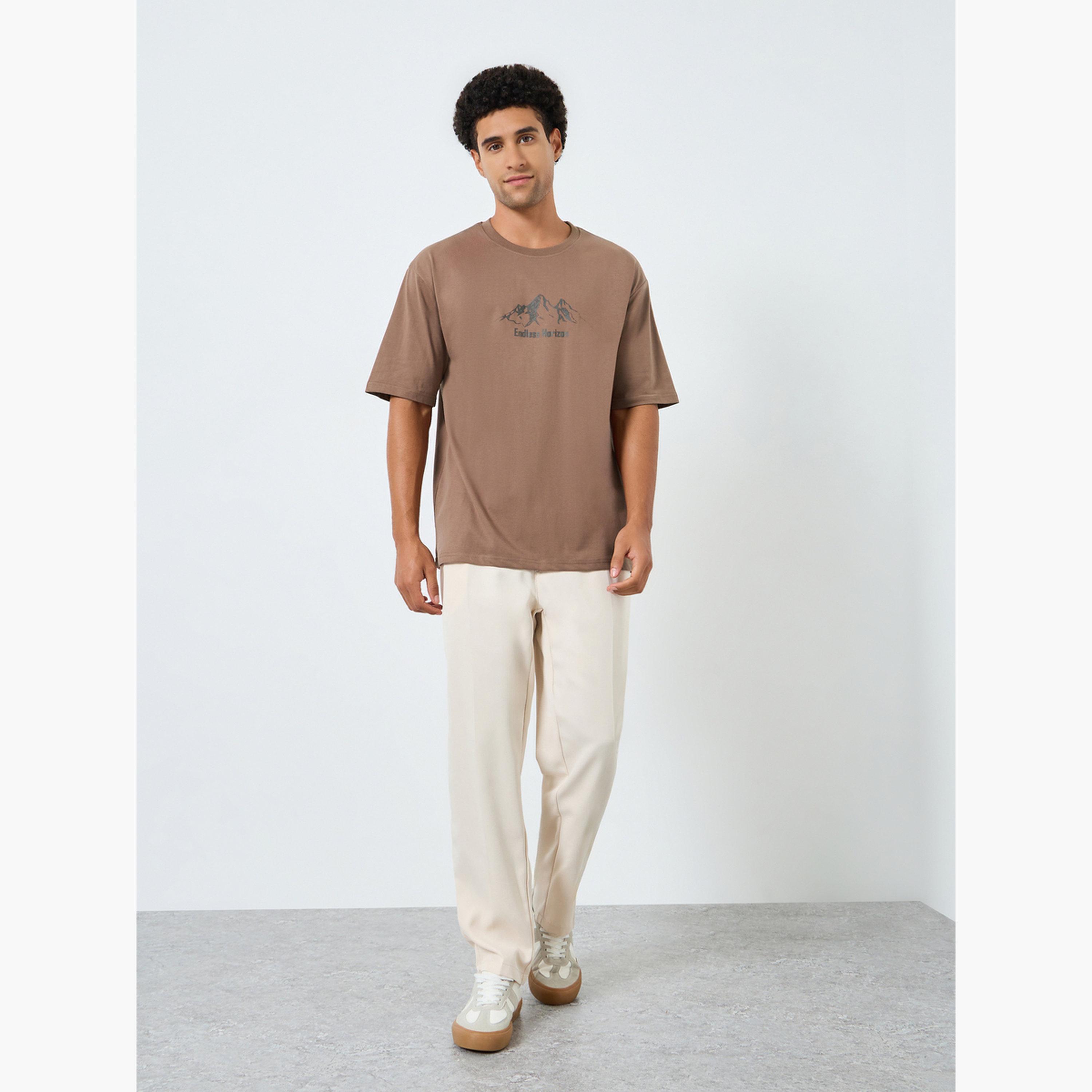 Styli Men Brown Graphic Print Oversized T-Shirt-men-clothing-tshirtsandpolos-tshirts-image-5