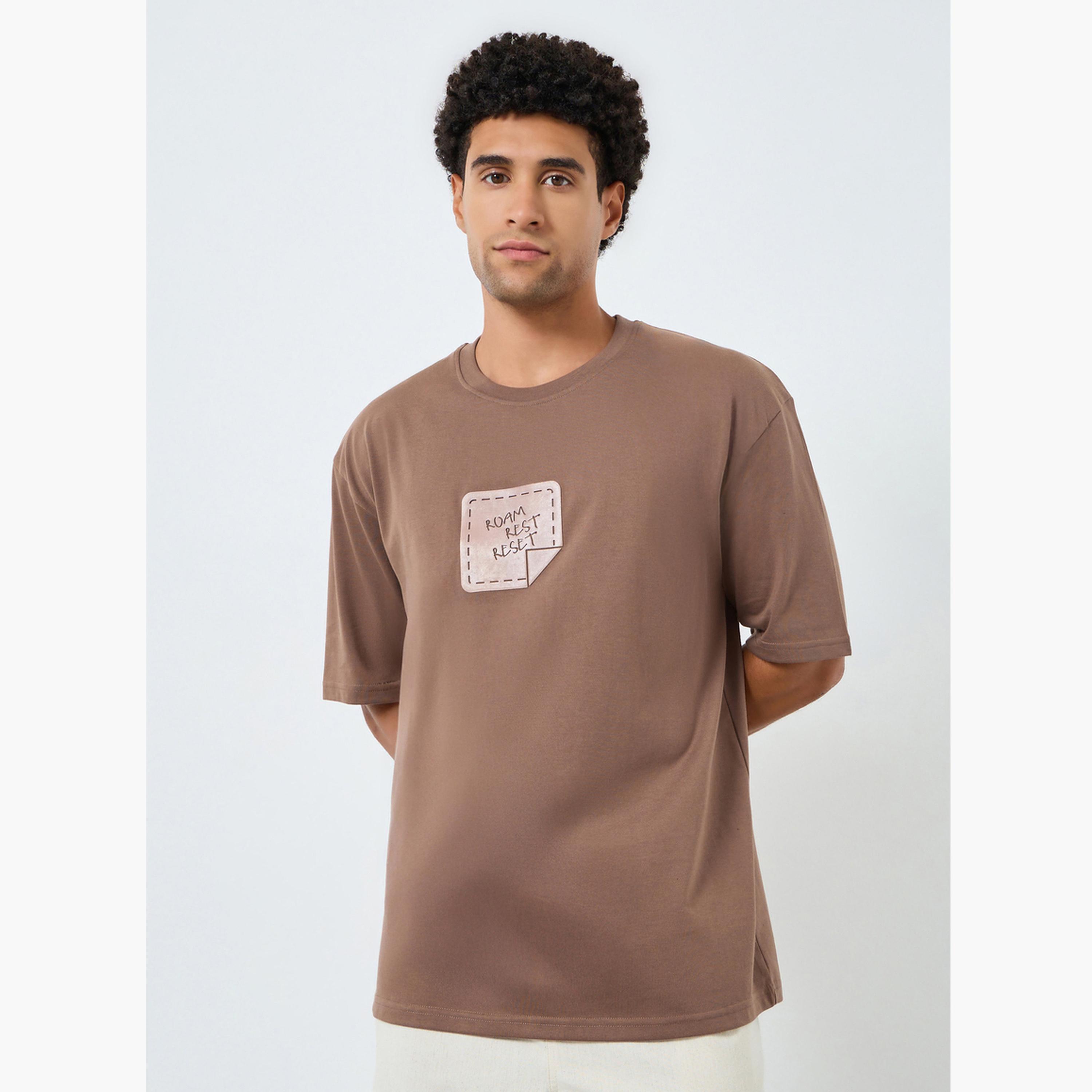 Styli Men Brown Graphic Print Crew Neck T-Shirt-men-clothing-tshirtsandpolos-tshirts-image-1