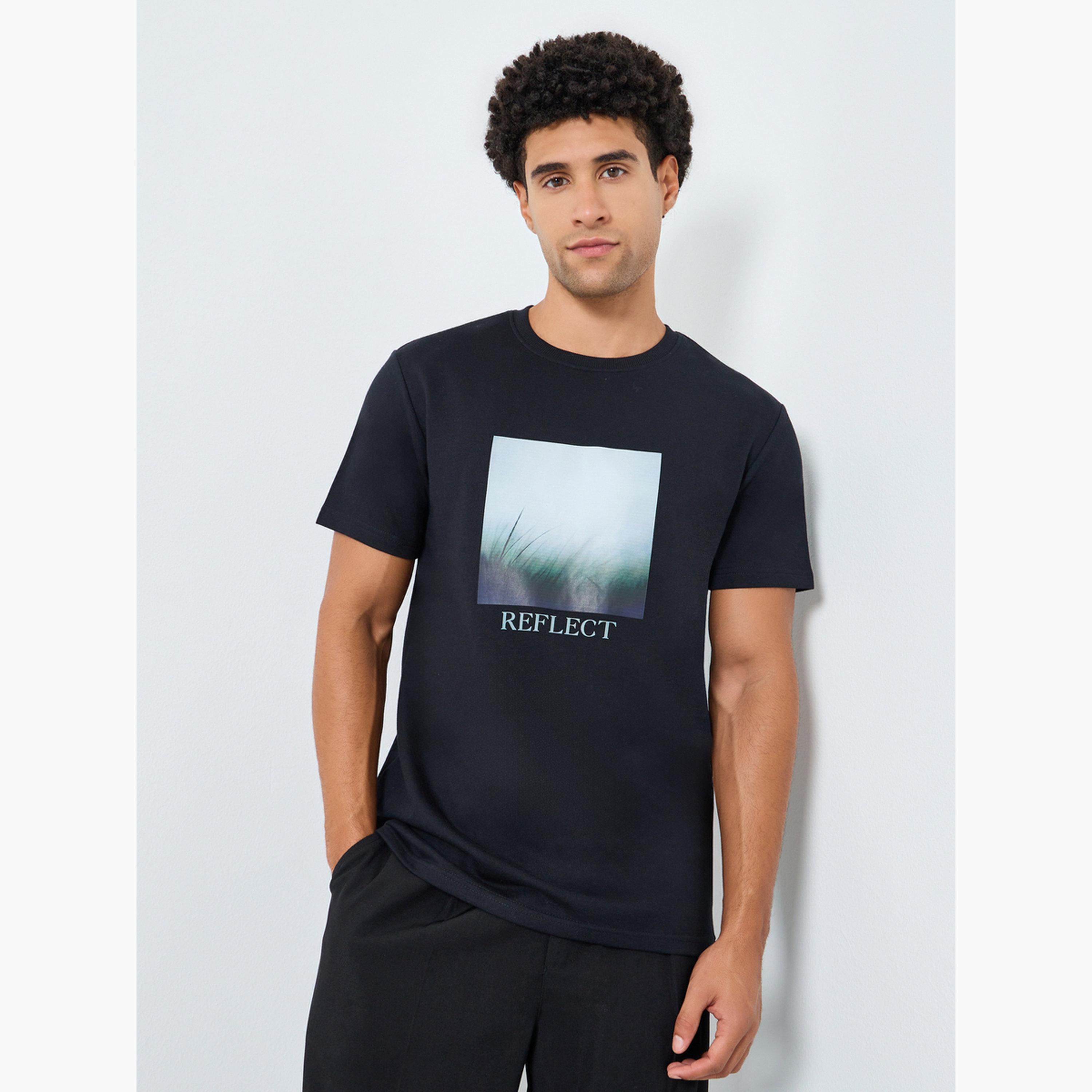 Styli Men Black Graphic Print Crew Neck T-Shirt-men-clothing-tshirtsandpolos-tshirts-image-1