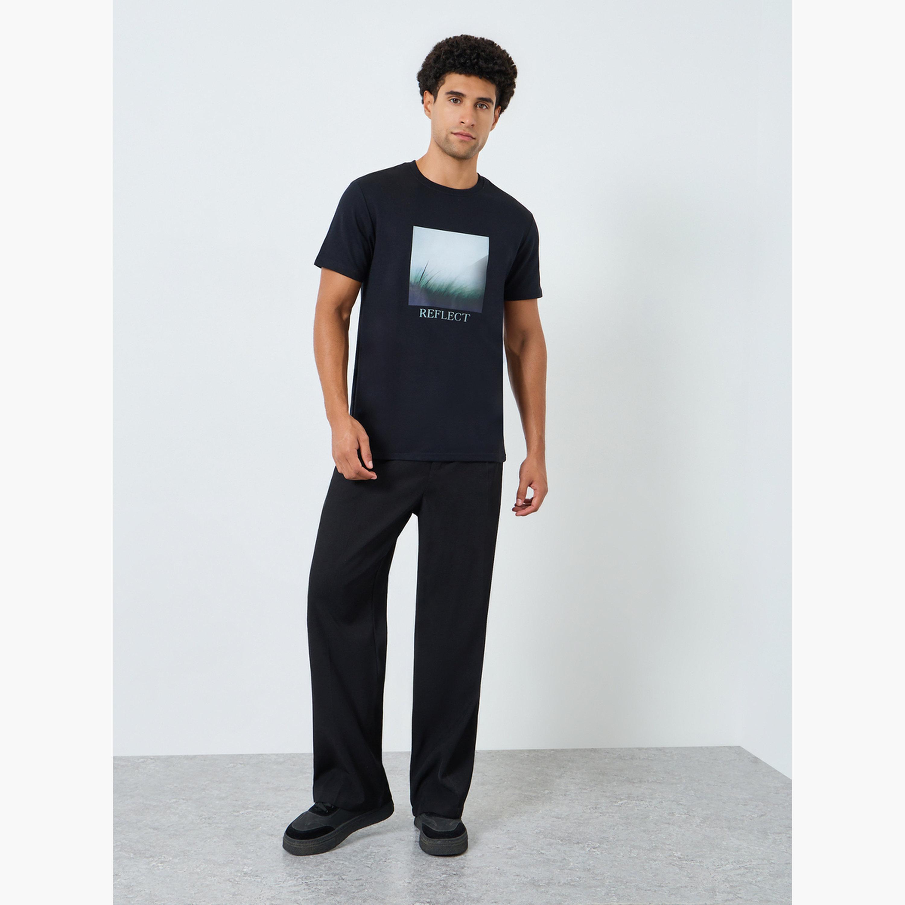 Styli Men Black Graphic Print Crew Neck T-Shirt-men-clothing-tshirtsandpolos-tshirts-image-2