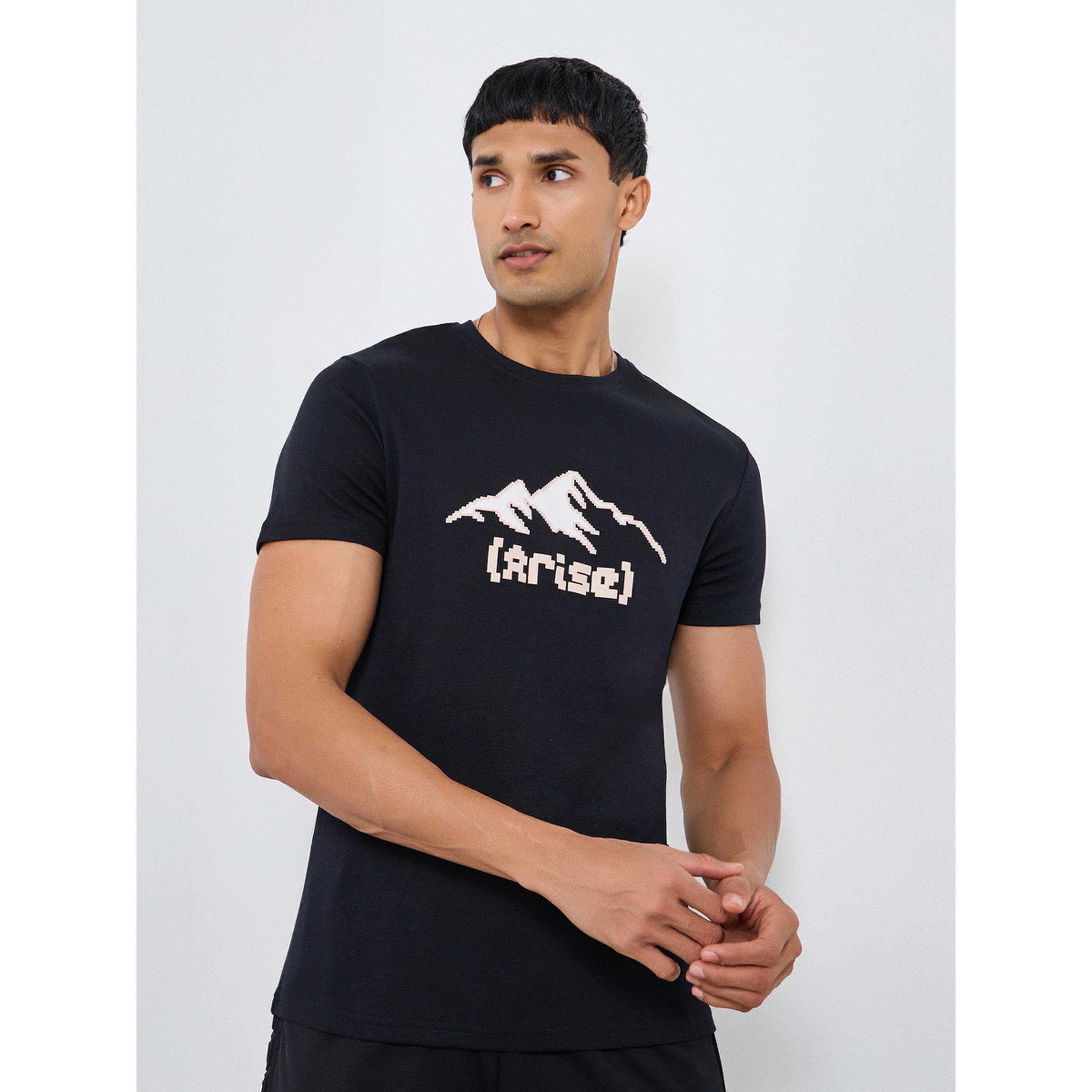 Styli Men Black Graphic Print Crew Neck T-Shirt-men-clothing-tshirtsandpolos-tshirts-image-1