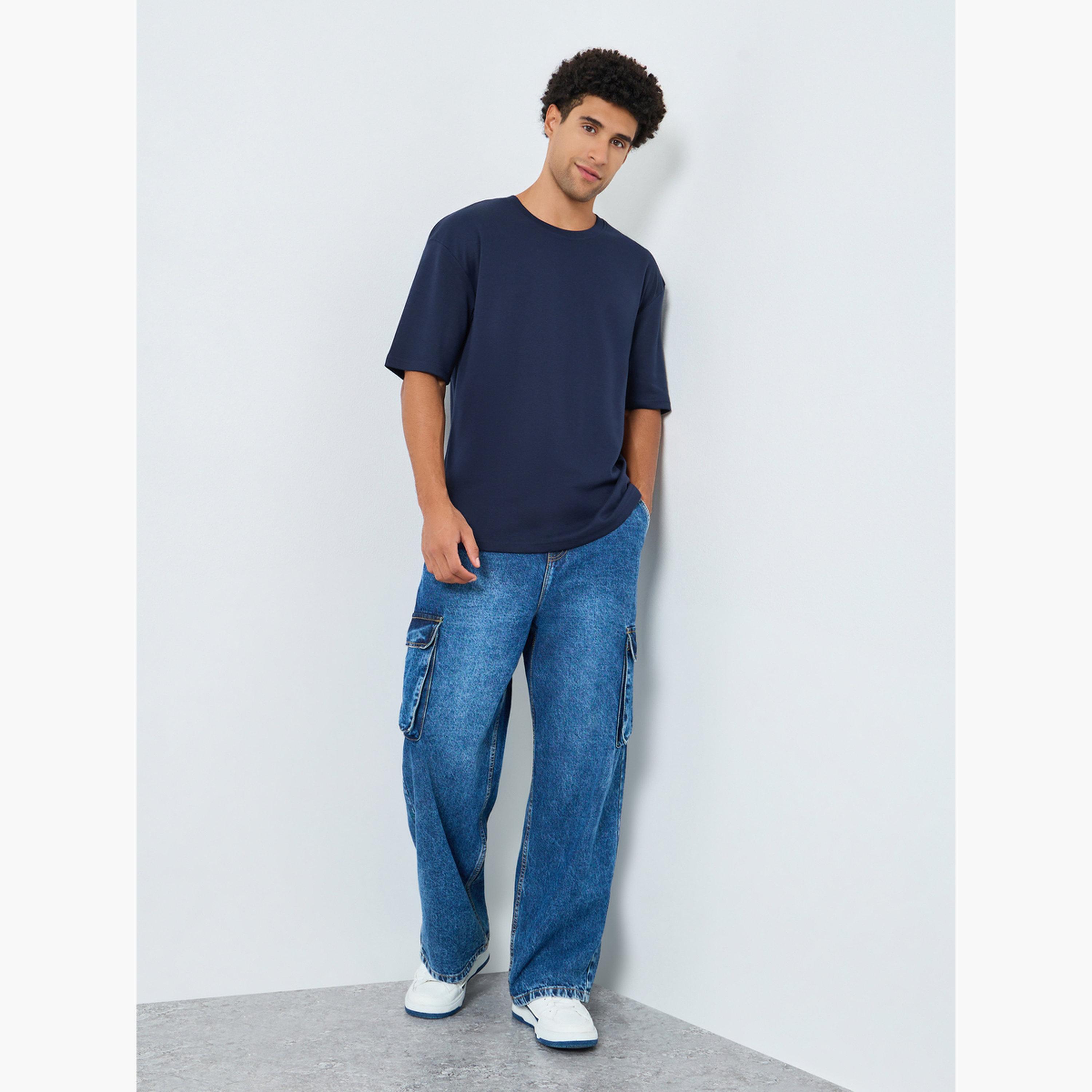 Styli Men Navy Blue Graphic Print Oversized T-Shirt-men-clothing-tshirtsandpolos-tshirts-image-2