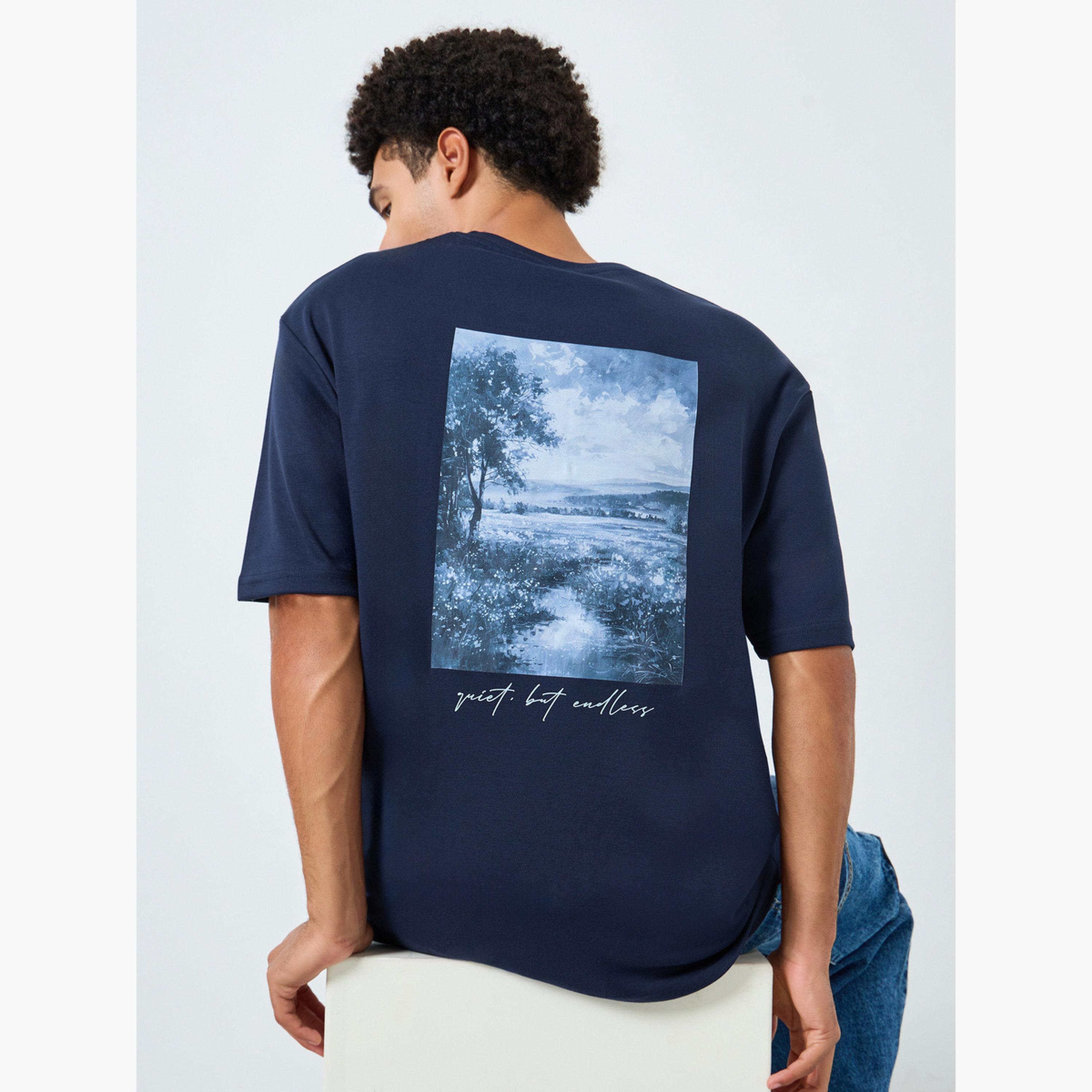 Styli Men Navy Blue Graphic Print Oversized T-Shirt-men-clothing-tshirtsandpolos-tshirts-image-3