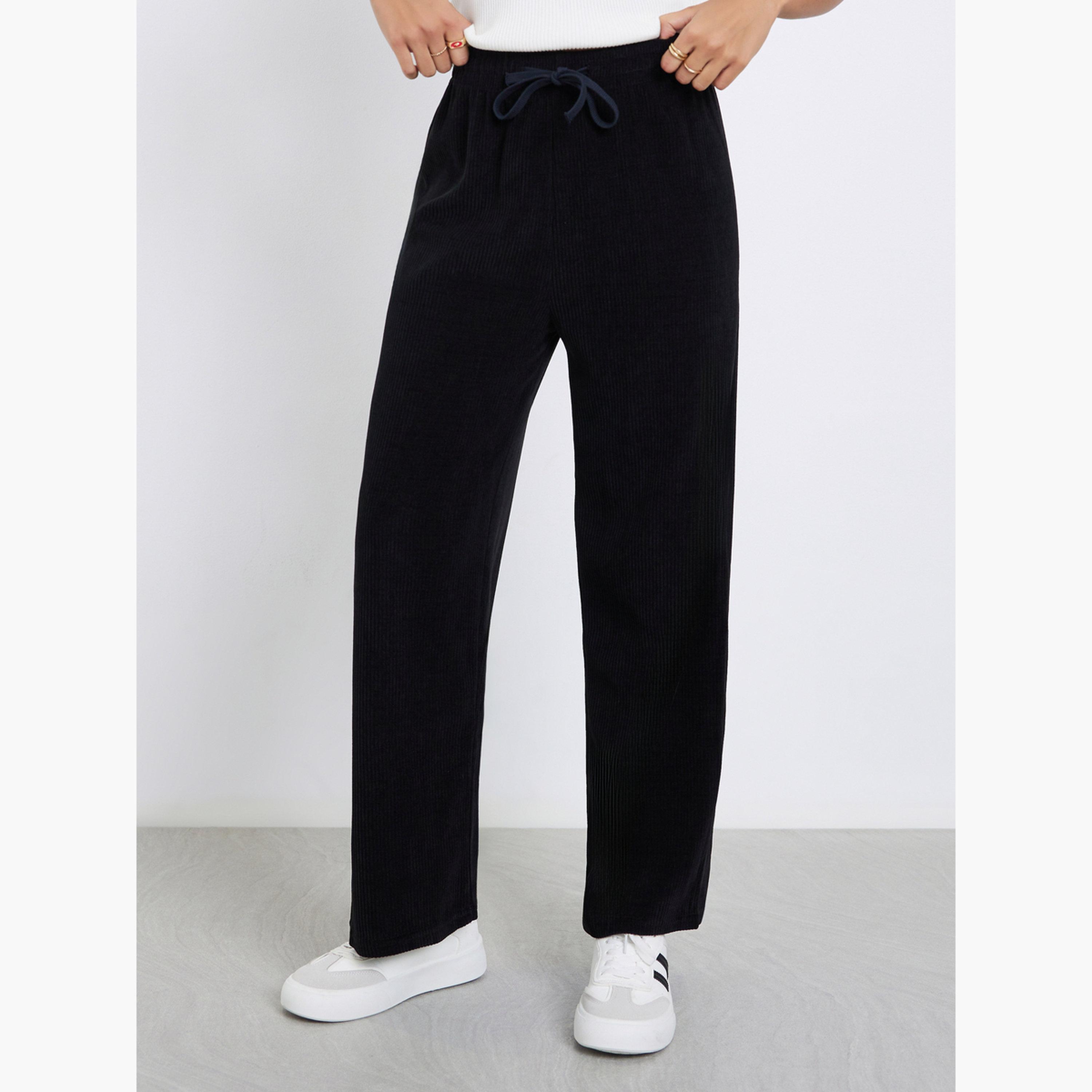 Styli Women Black Straight Leg Corduroy Pants-women-clothing-bottoms-trousers-image-1