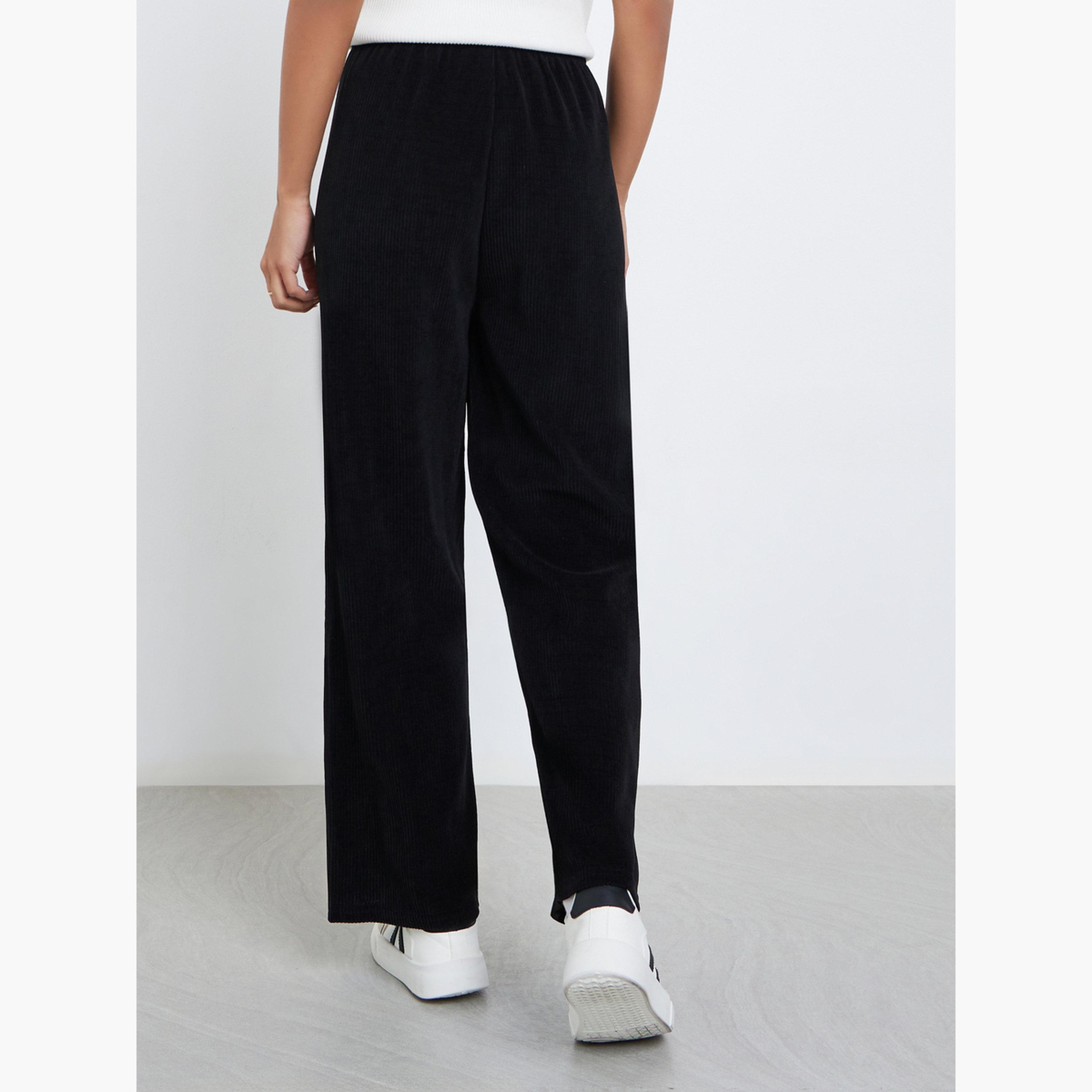 Styli Women Black Straight Leg Corduroy Pants-women-clothing-bottoms-trousers-image-4
