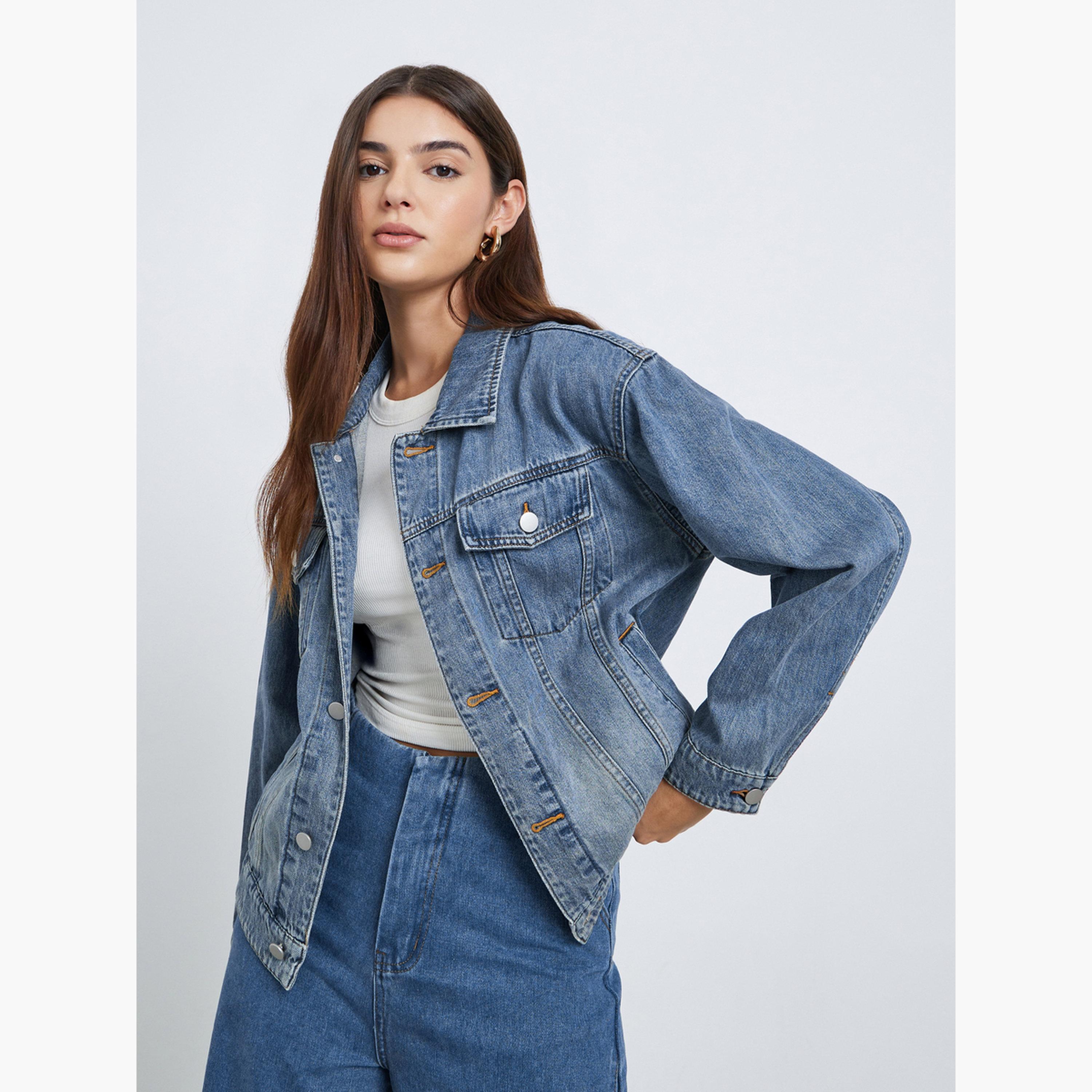 ستايلي - جاكيت جينز بقصّة عادية مع جيوب للنساء -women-winterwear-coatsandjackets-jackets-image-3