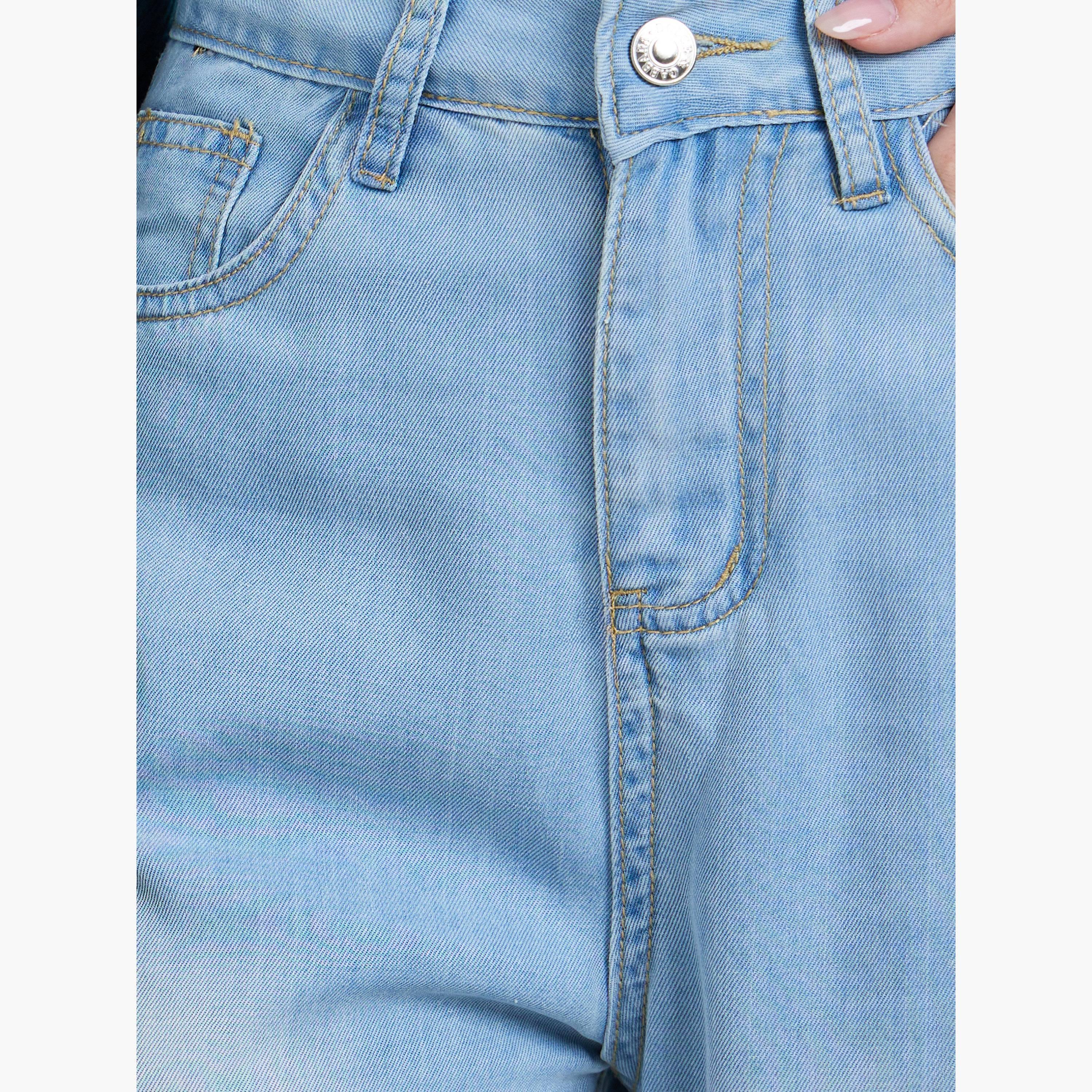 ستايلي - بنطال جينز أزرق خصر متوسط الارتفاع وساق مستقيمة للنساء-women-clothing-bottoms-jeans-image-3