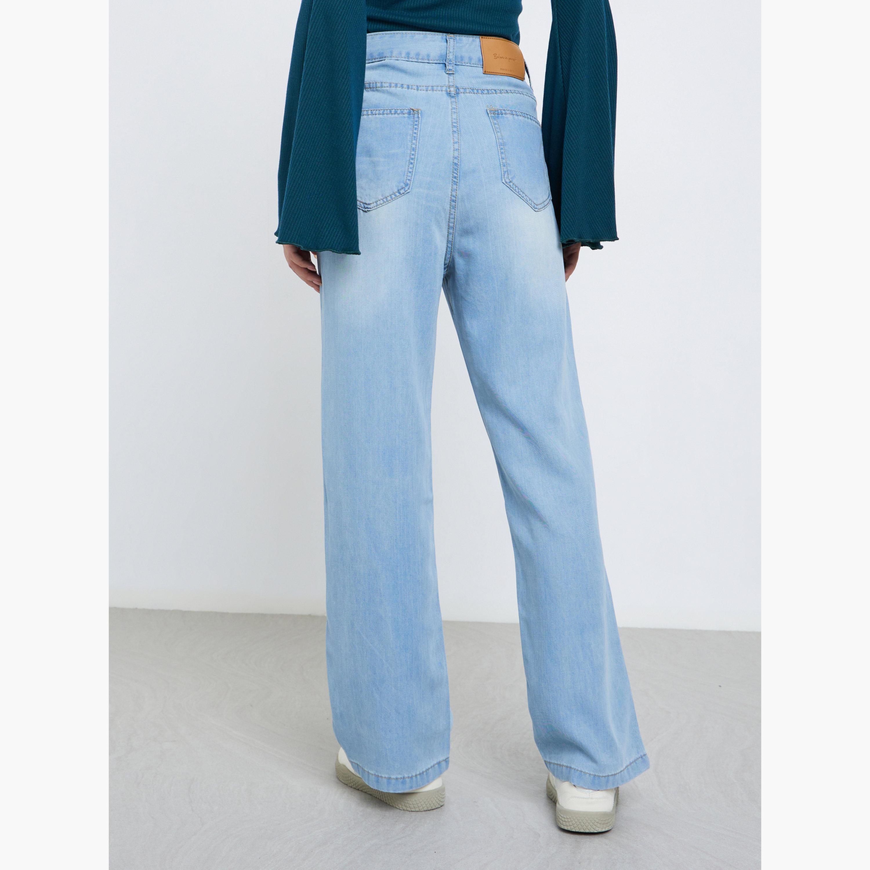 ستايلي - بنطال جينز أزرق خصر متوسط الارتفاع وساق مستقيمة للنساء-women-clothing-bottoms-jeans-image-4