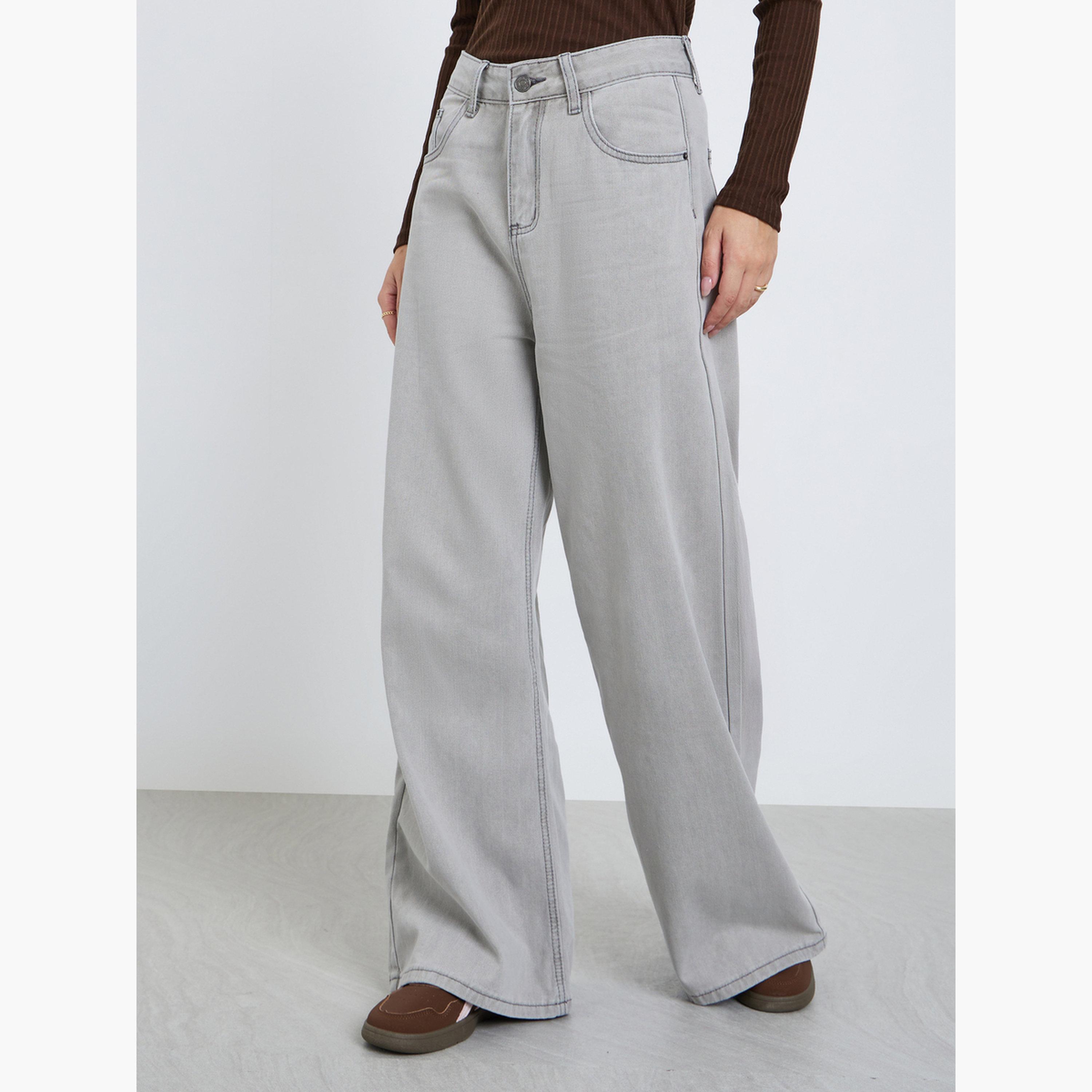 Styli Women Grey Mid Rise Wide Leg Jeans-women-clothing-bottoms-jeans-image-1