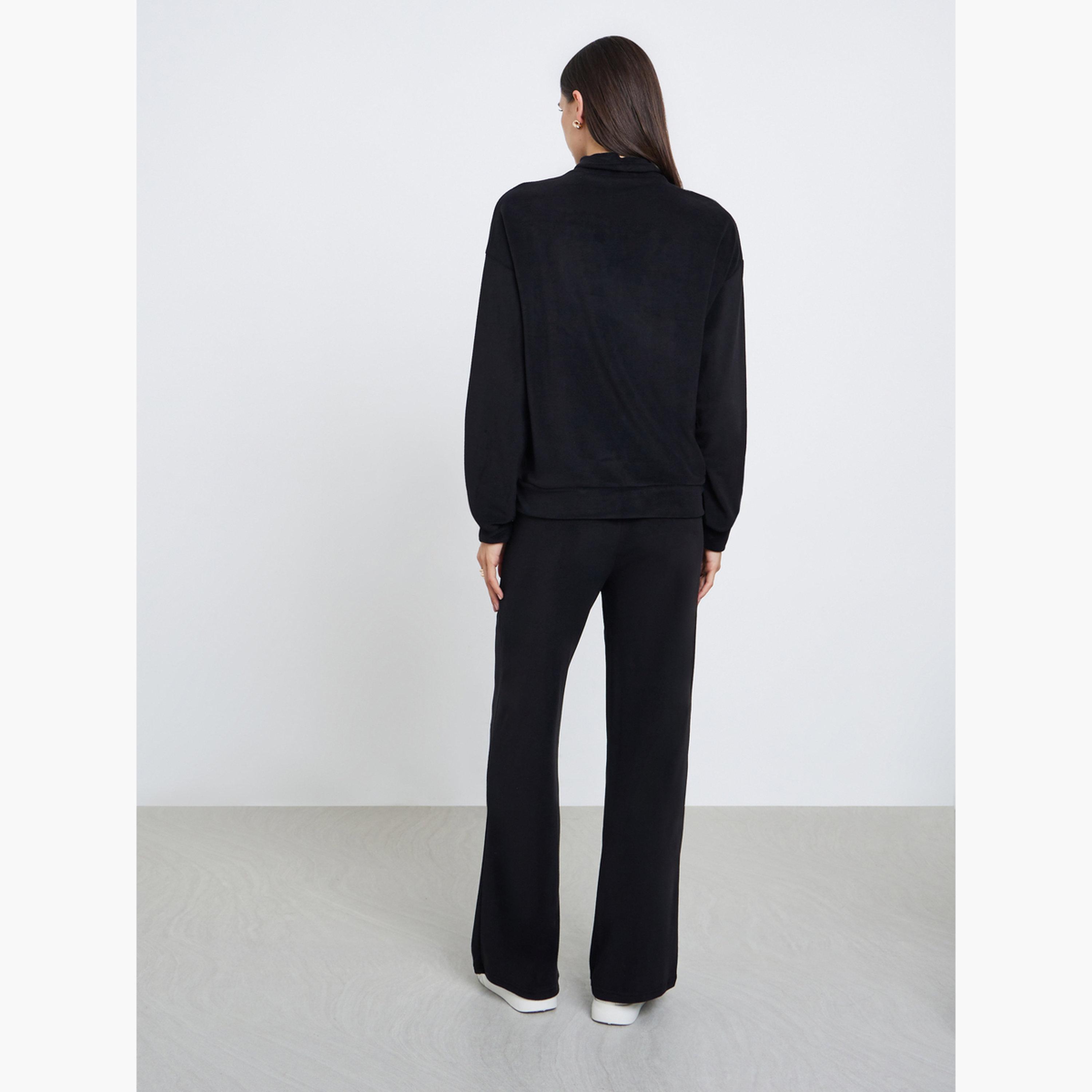 ستايلي - طقم سويت شيرت وبنطال رياضي من الصوف الأسود للنساء-women-clothing-coordsets-image-4