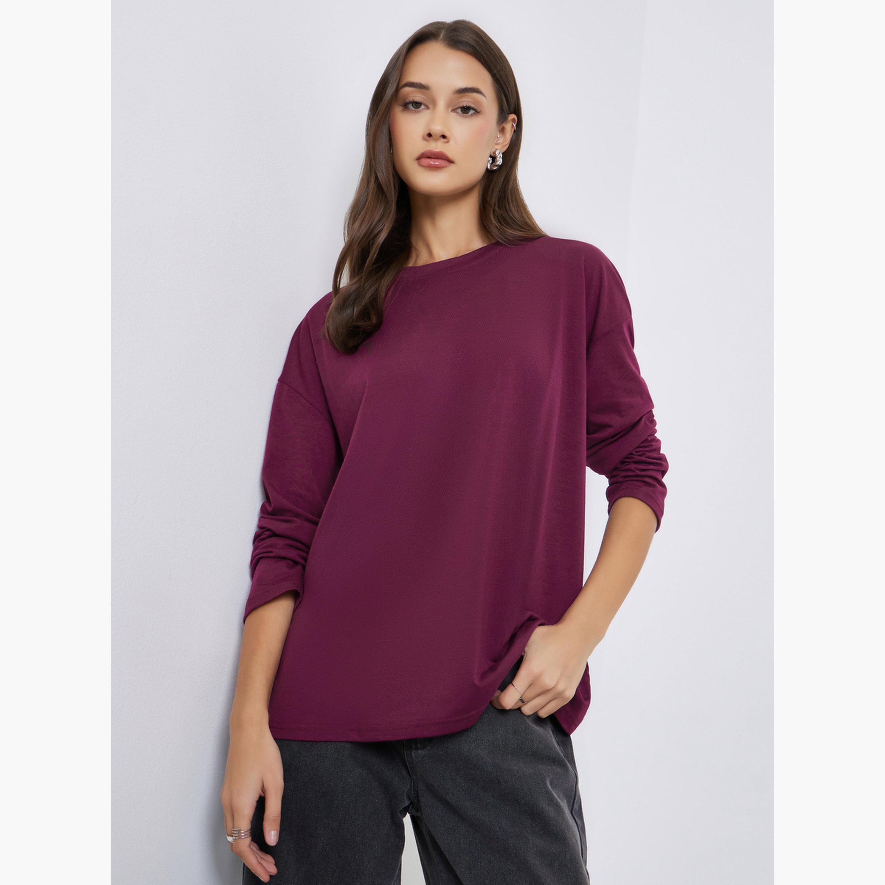 Styli Women Solid Round Neck Oversize T-Shirt-women-clothing-tshirts-image-1