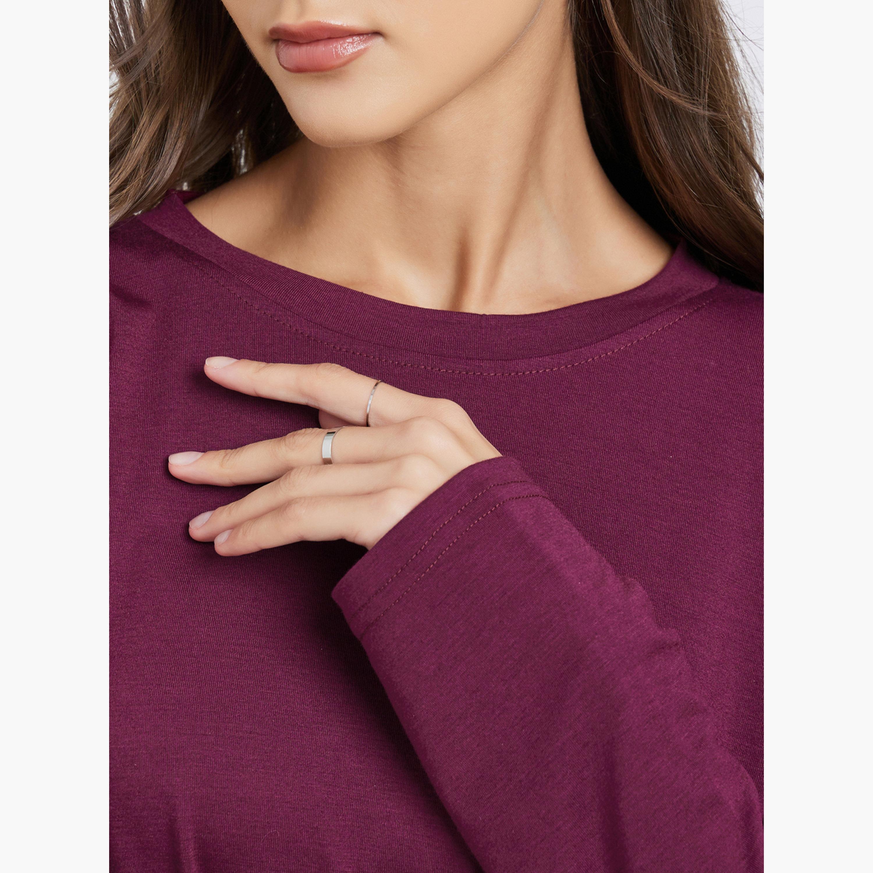 ستايلي - تي شيرت سادة برقبة دائرية وتصميم واسع للنساء-women-clothing-tshirts-image-3