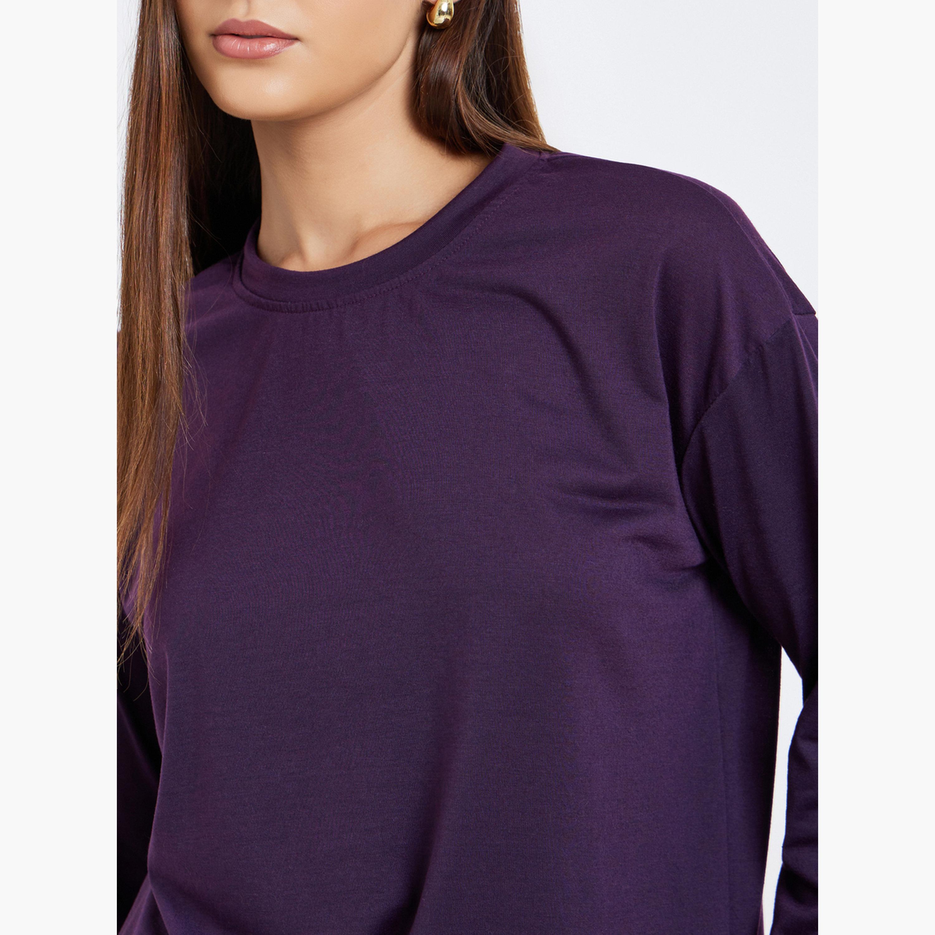 Styli Women Purple Solid Dropped Shoulder Oversized T-Shirt-women-clothing-tshirts-image-3