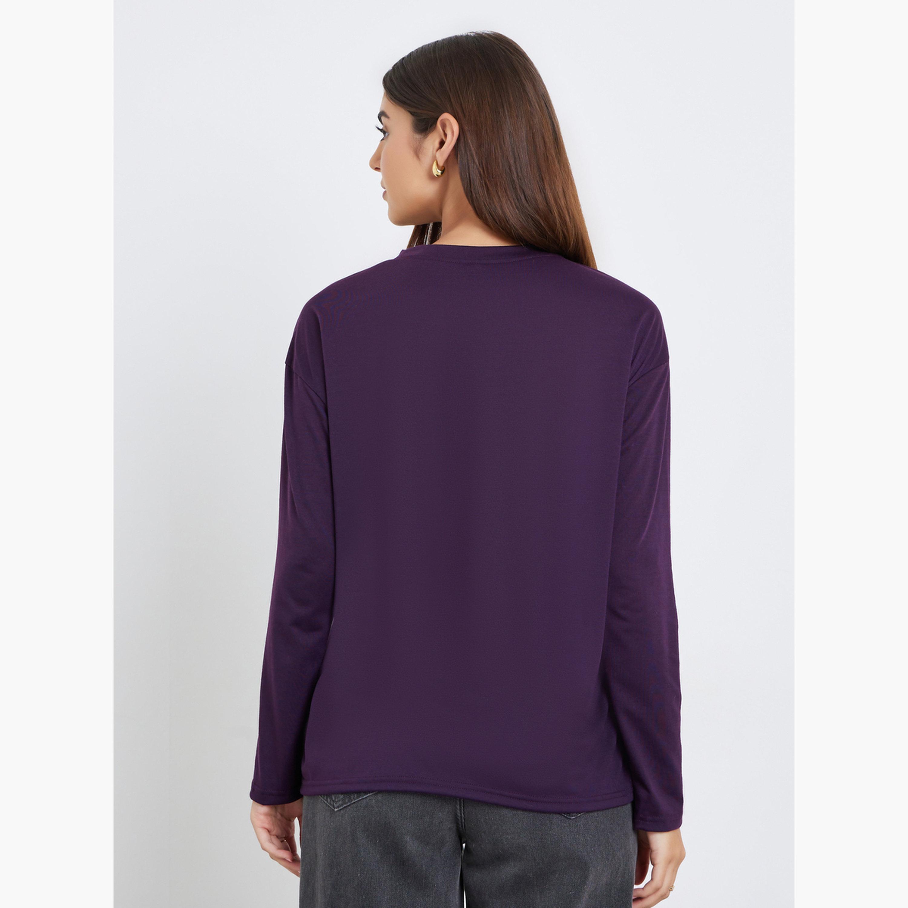 Styli Women Purple Solid Dropped Shoulder Oversized T-Shirt-women-clothing-tshirts-image-4