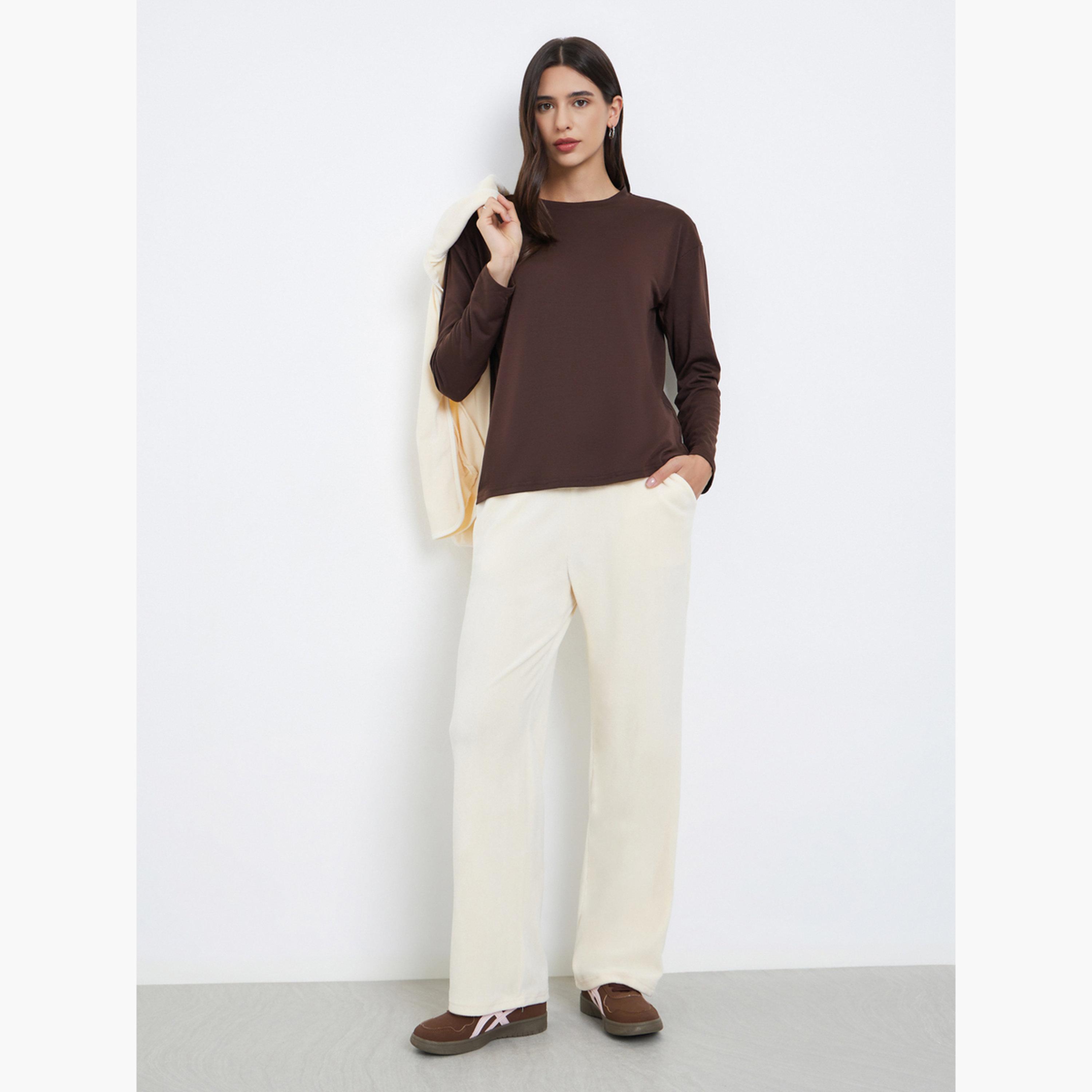 Styli Women Brown Boxy Long Sleeve T-Shirt-women-clothing-tshirts-image-2