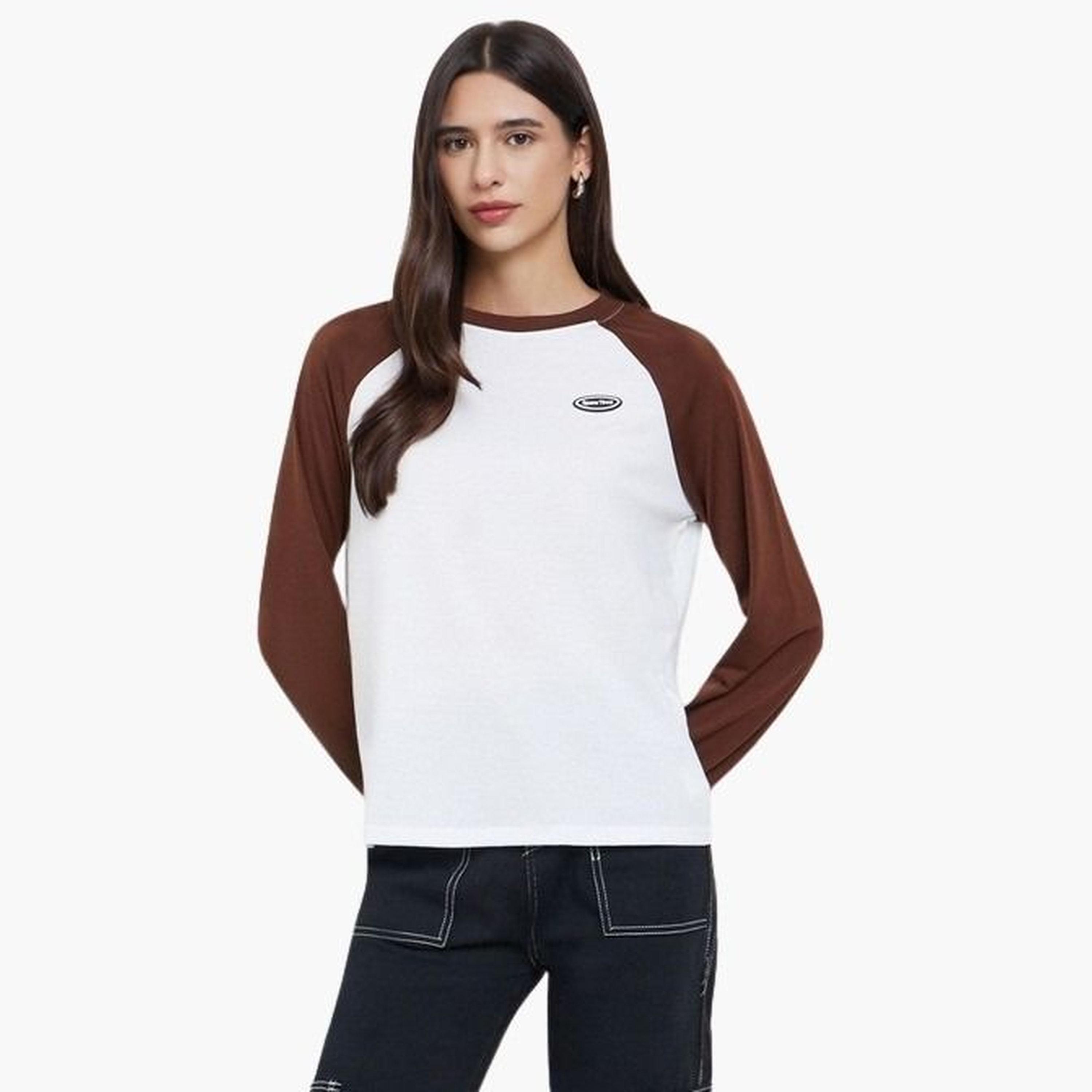 Styli Women Color Block Raglan Sleeve Long Sleeve T-Shirt-women-clothing-tshirts-image-1