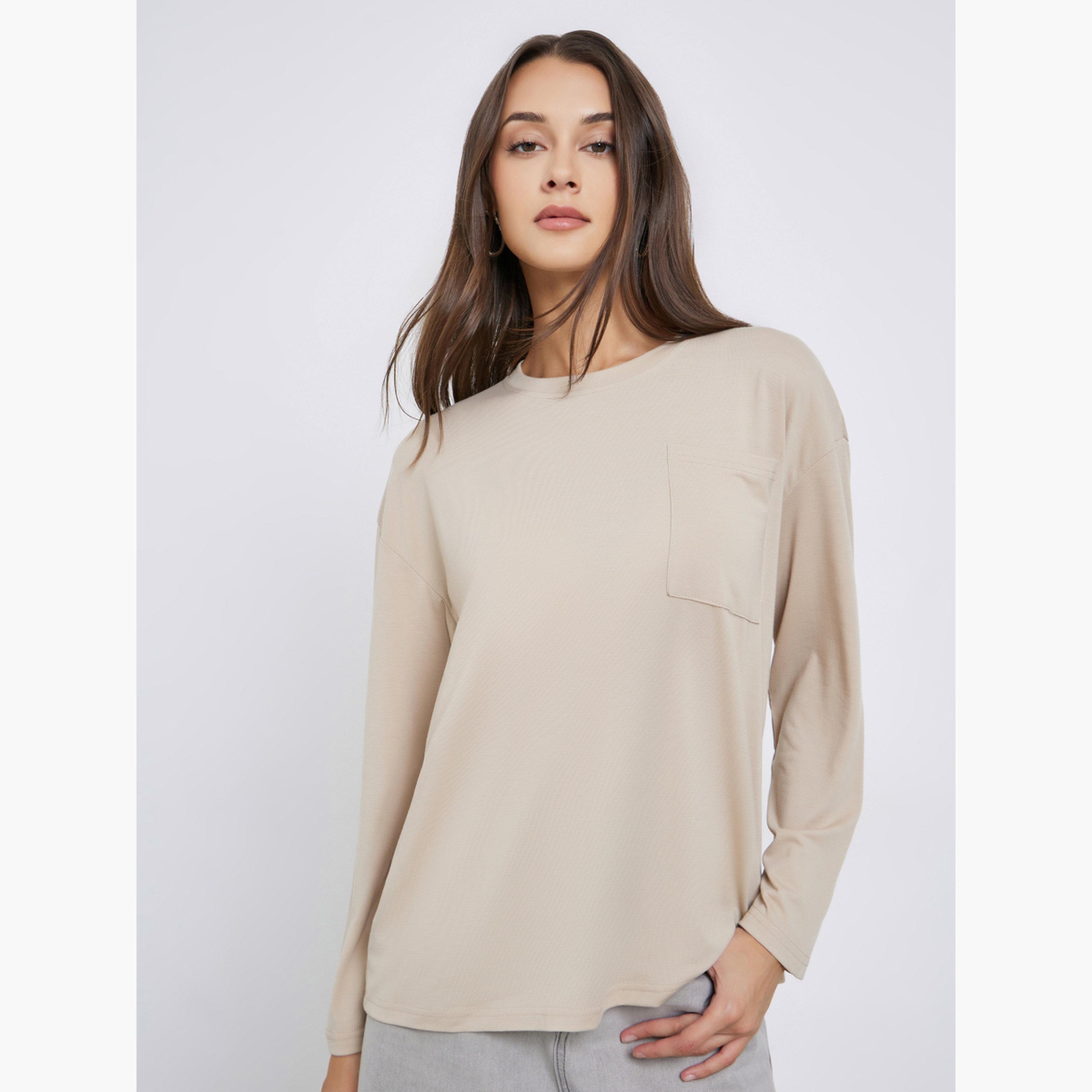 Styli Women Solid Front Pocket Oversize T-Shirt-women-clothing-tshirts-image-1