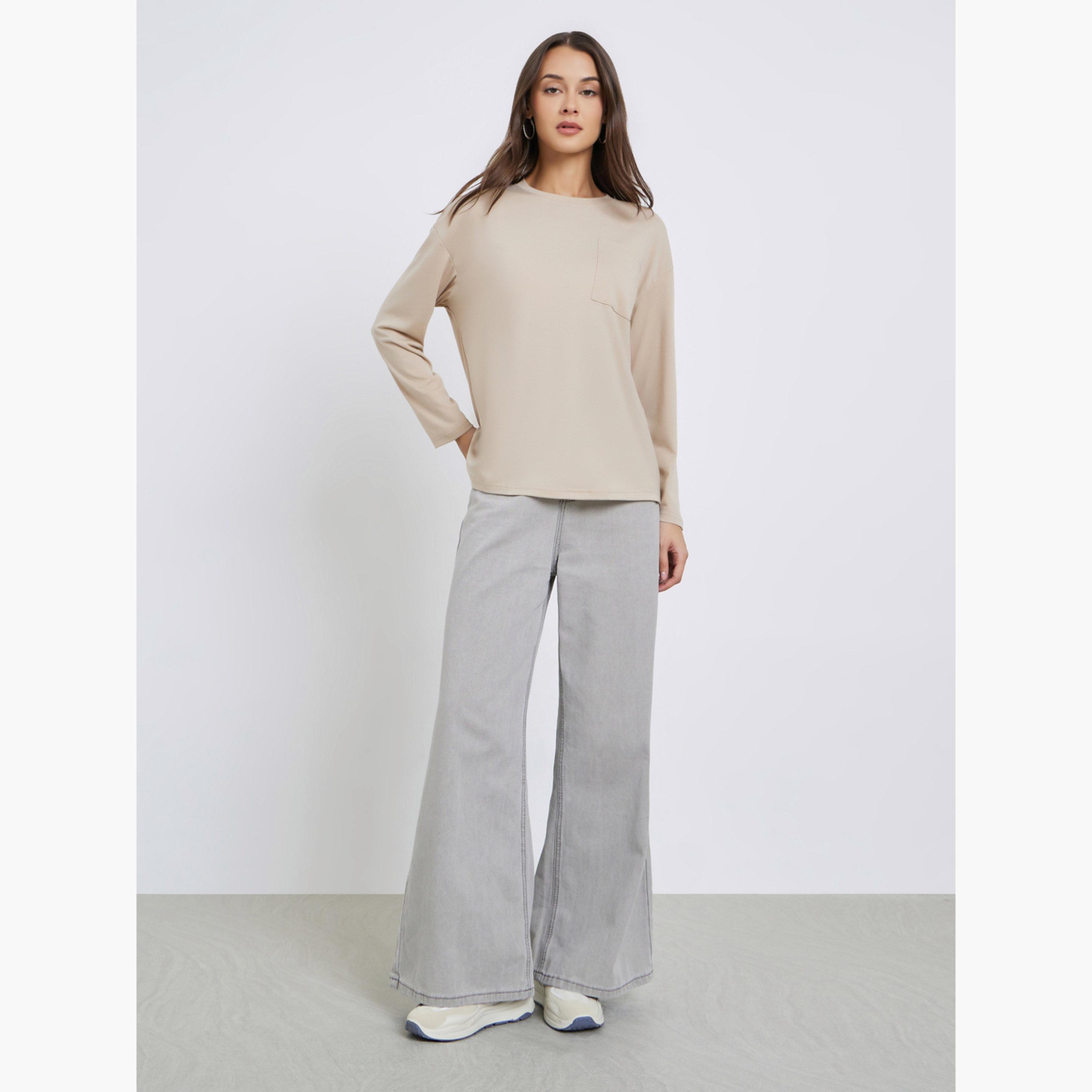 Styli Women Solid Front Pocket Oversize T-Shirt-women-clothing-tshirts-image-2