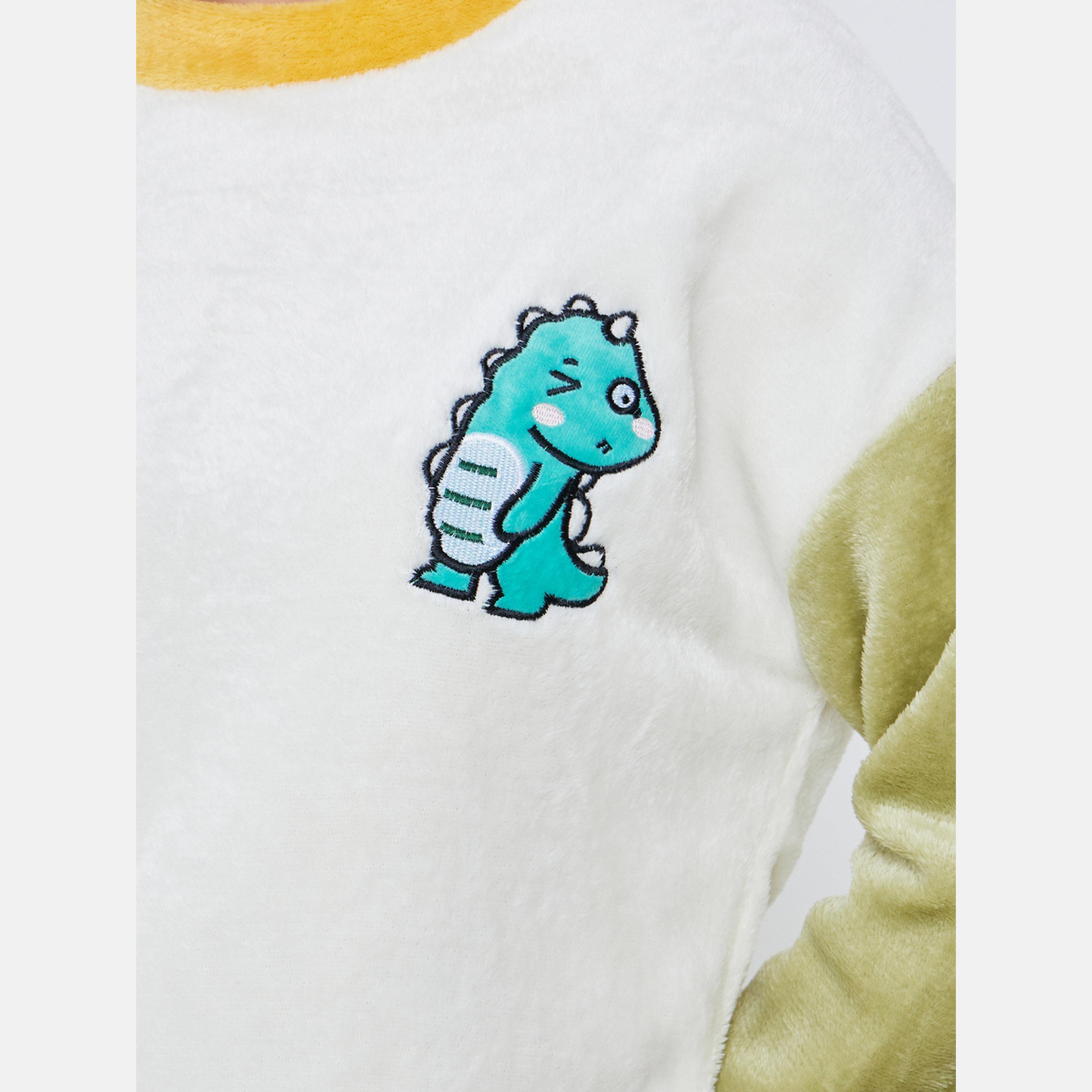 Styli Dinosaur Patch Fleece T-Shirt and Pyjama Set-women-clothing-nightwear-pyjamas-longsets-image-4