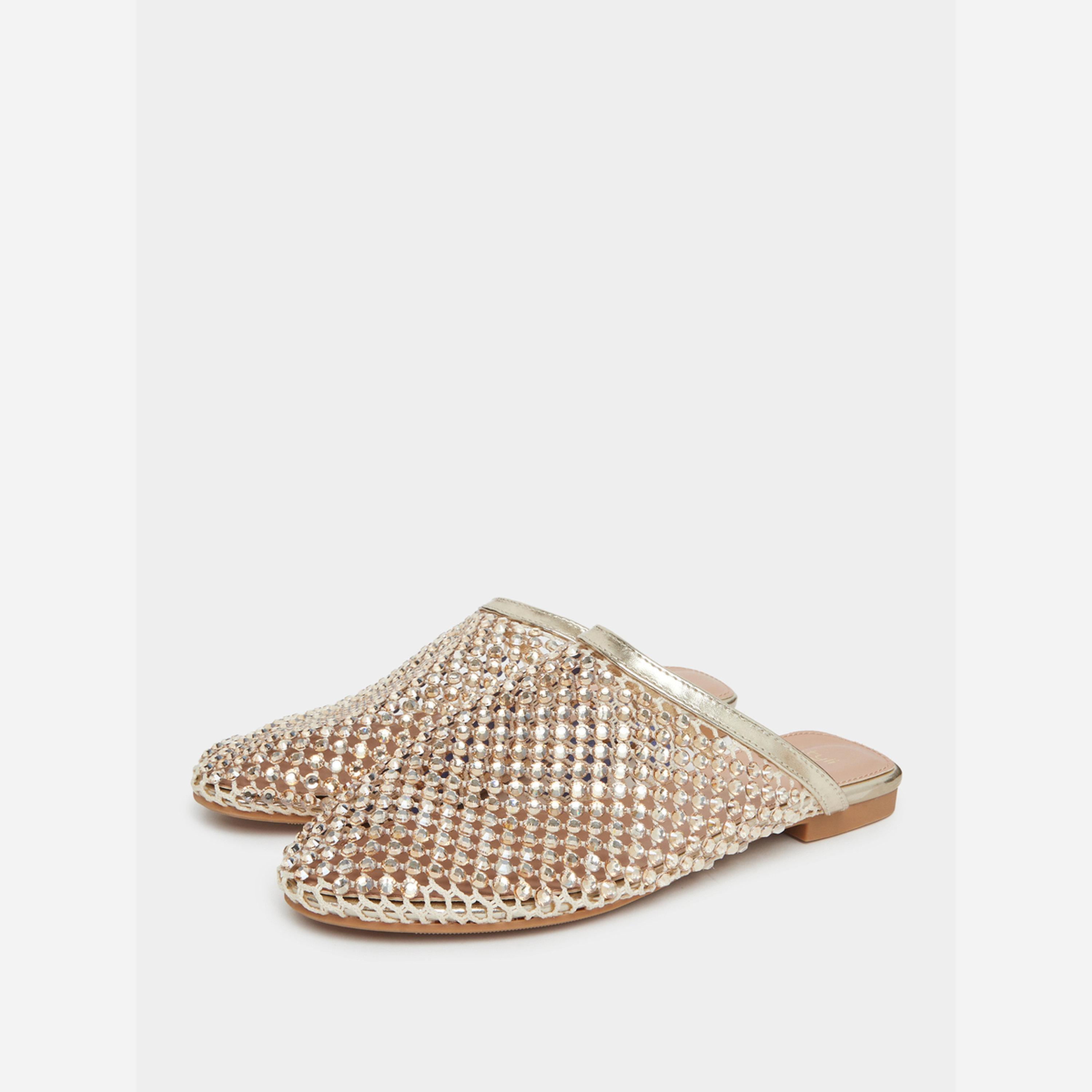 ستايلي - حذاء مفتوح من الخلف مزين بالذهب مقدمة مدببة-women-shoes-flats-mules-image-1