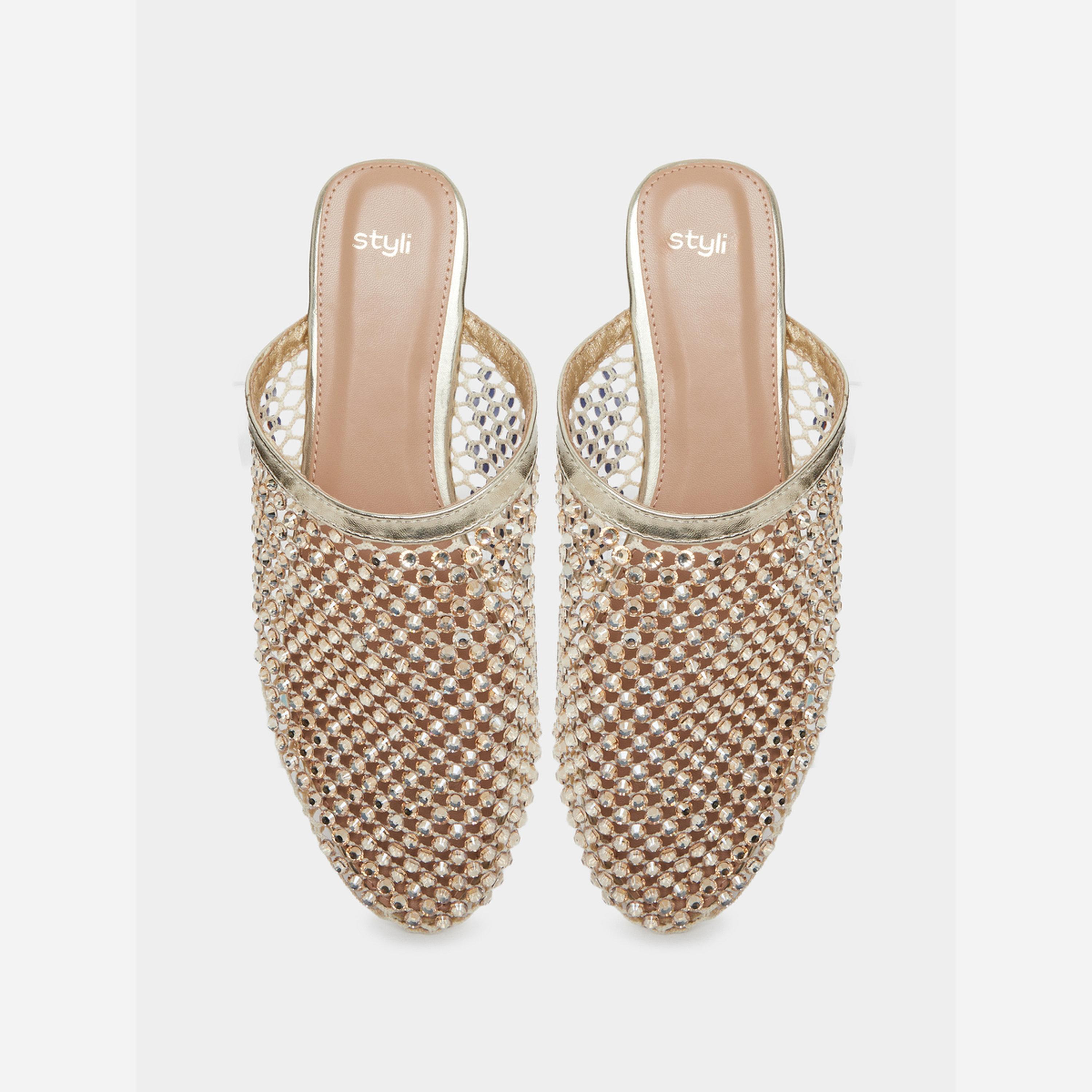 Styli Gold Embellished Pointed Toe Mule-women-shoes-flats-mules-image-3