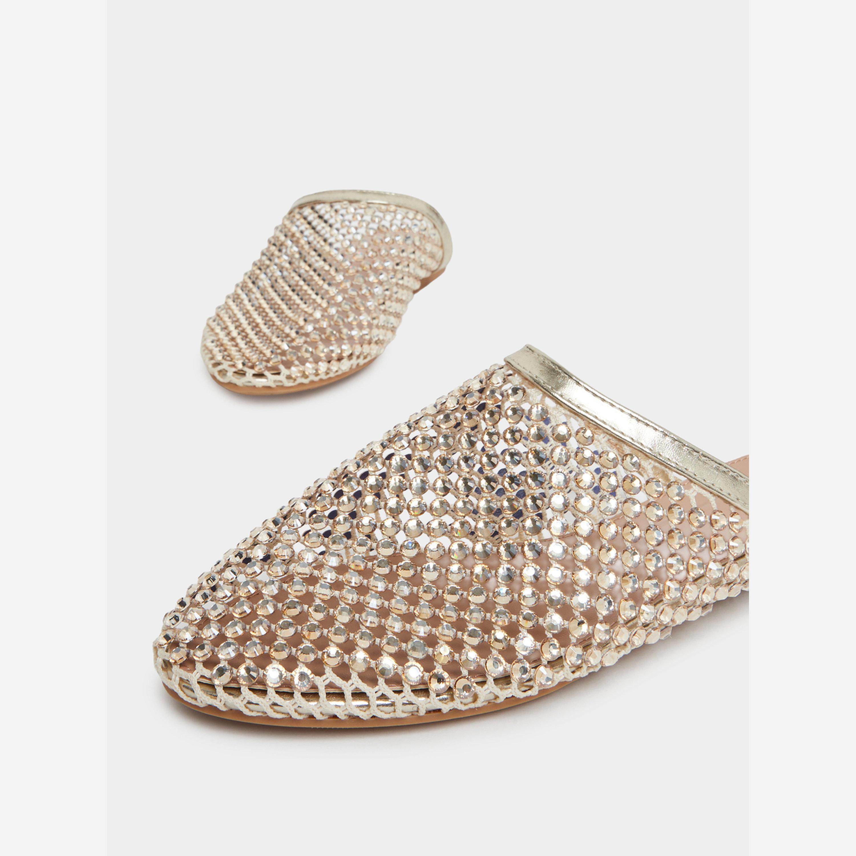 Styli Gold Embellished Pointed Toe Mule-women-shoes-flats-mules-image-4