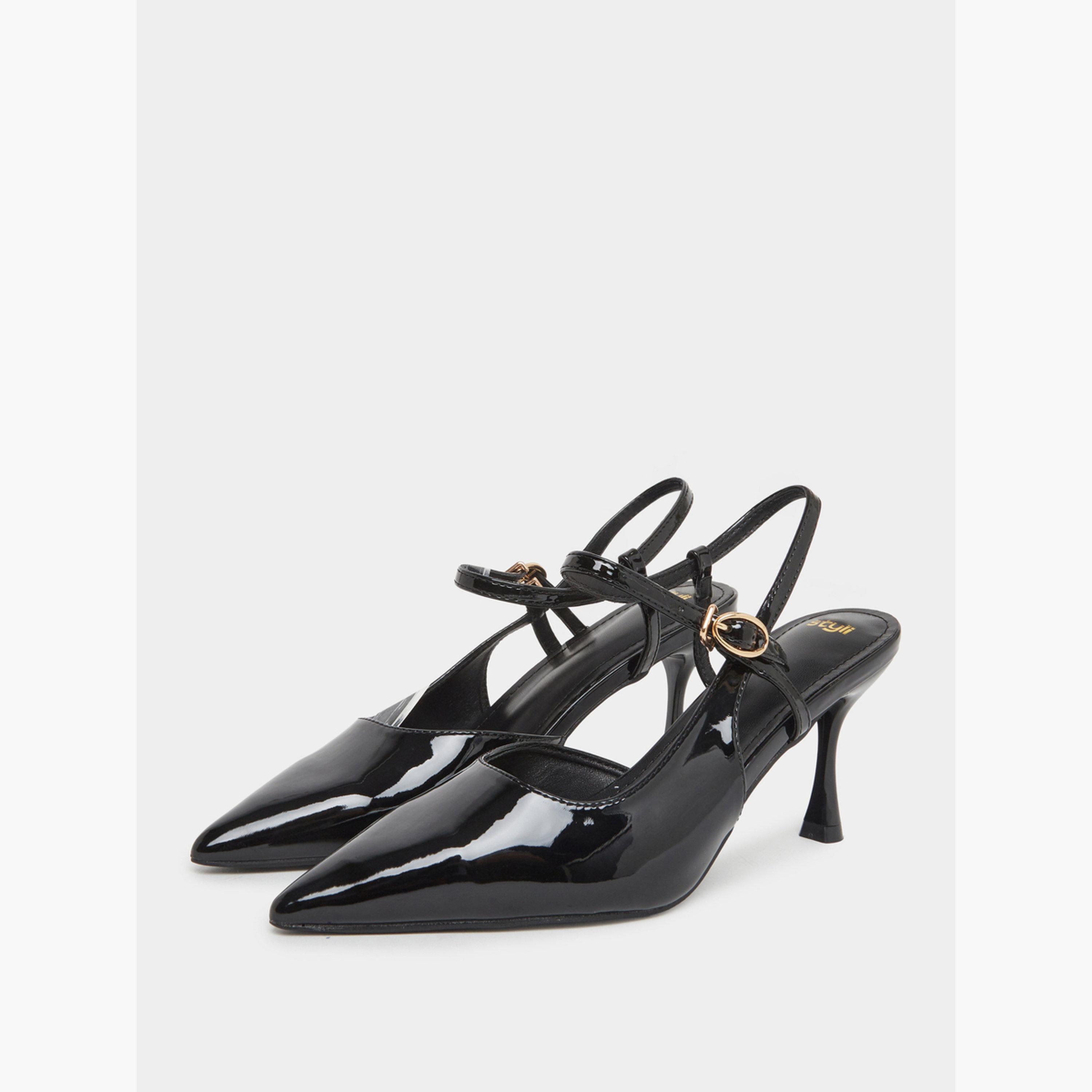 Styli Black Patent Leather Ankle Strap Shoes-women-shoes-sandals-heeled-image-1