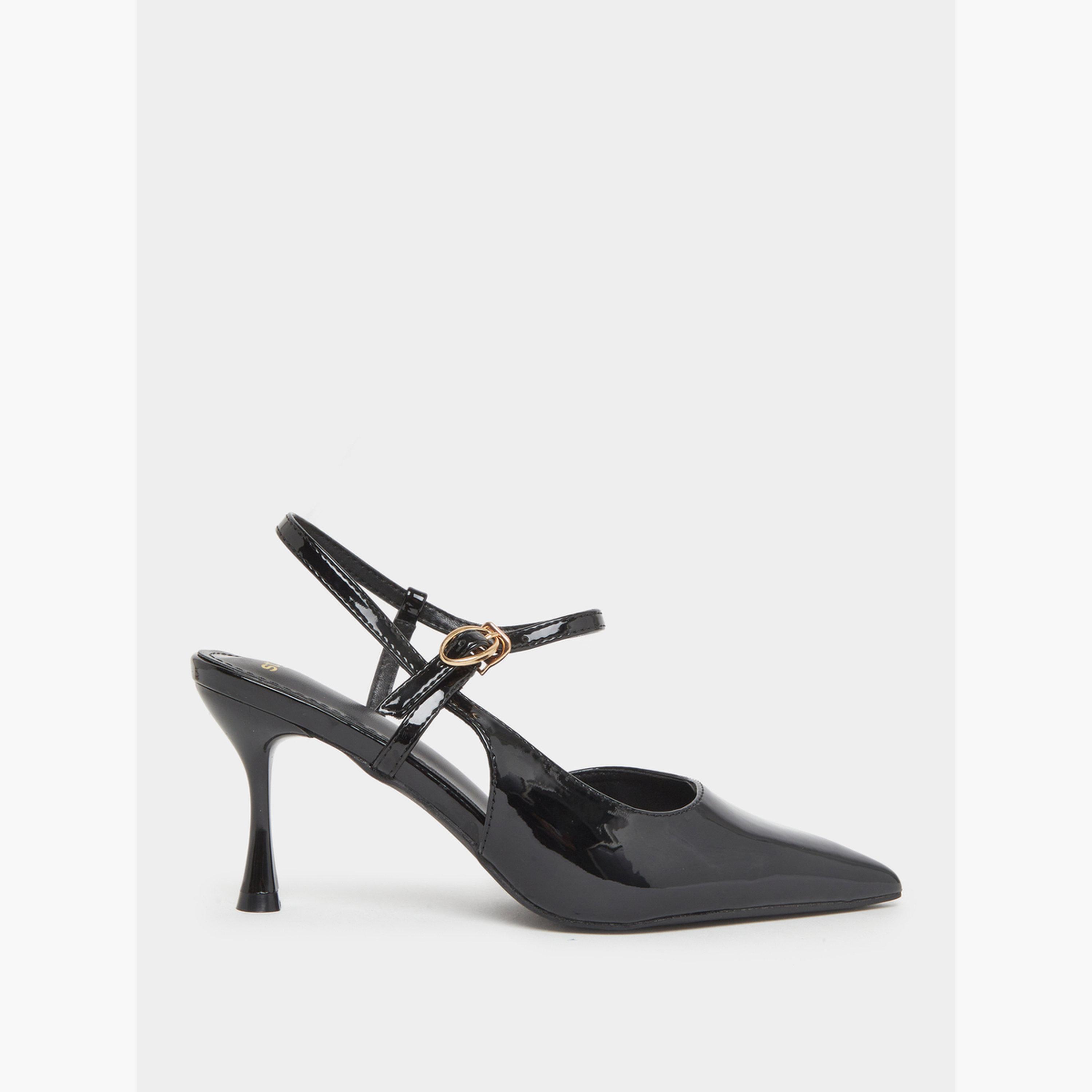 Styli Black Patent Leather Ankle Strap Shoes-women-shoes-sandals-heeled-image-2