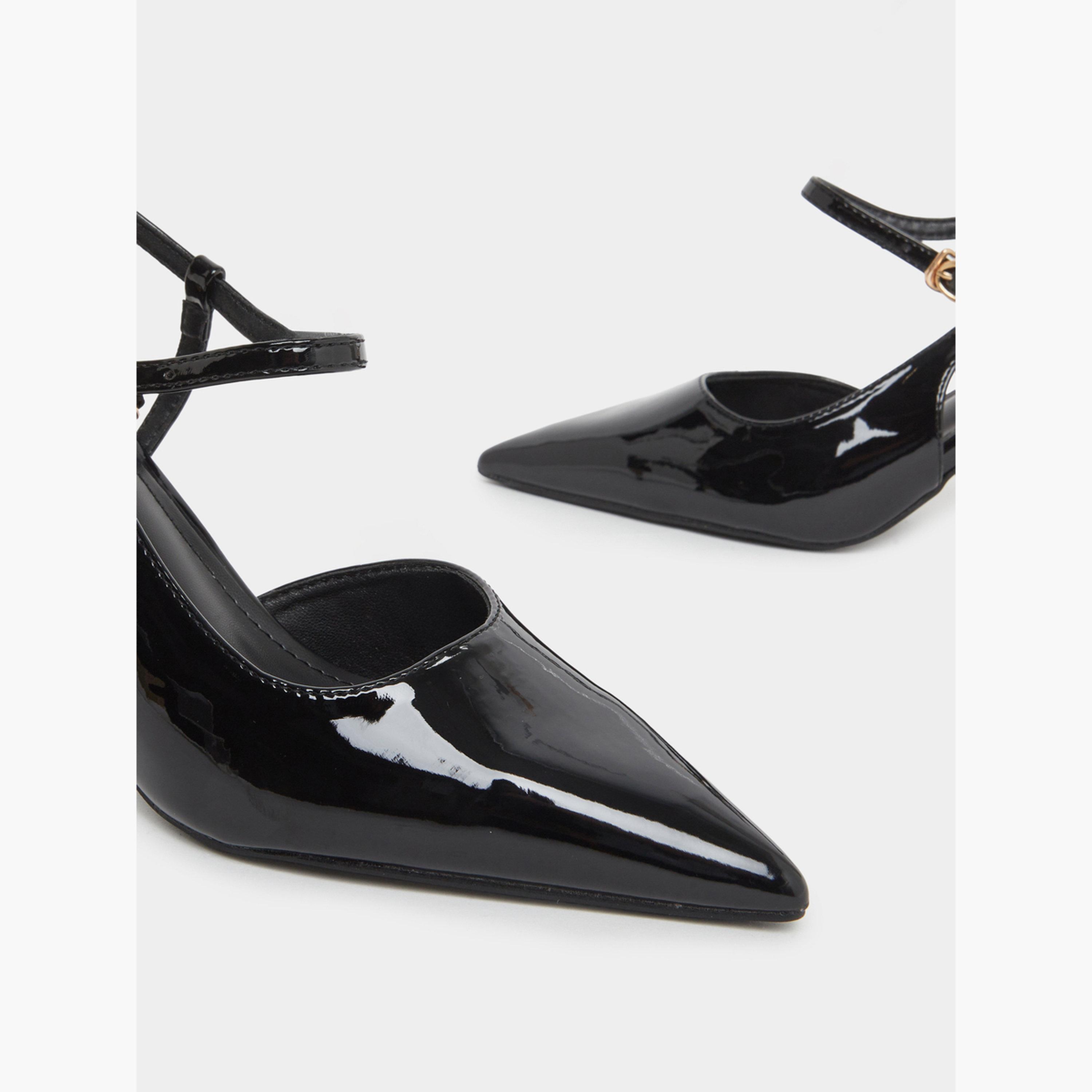 Styli Black Patent Leather Ankle Strap Shoes-women-shoes-sandals-heeled-image-3