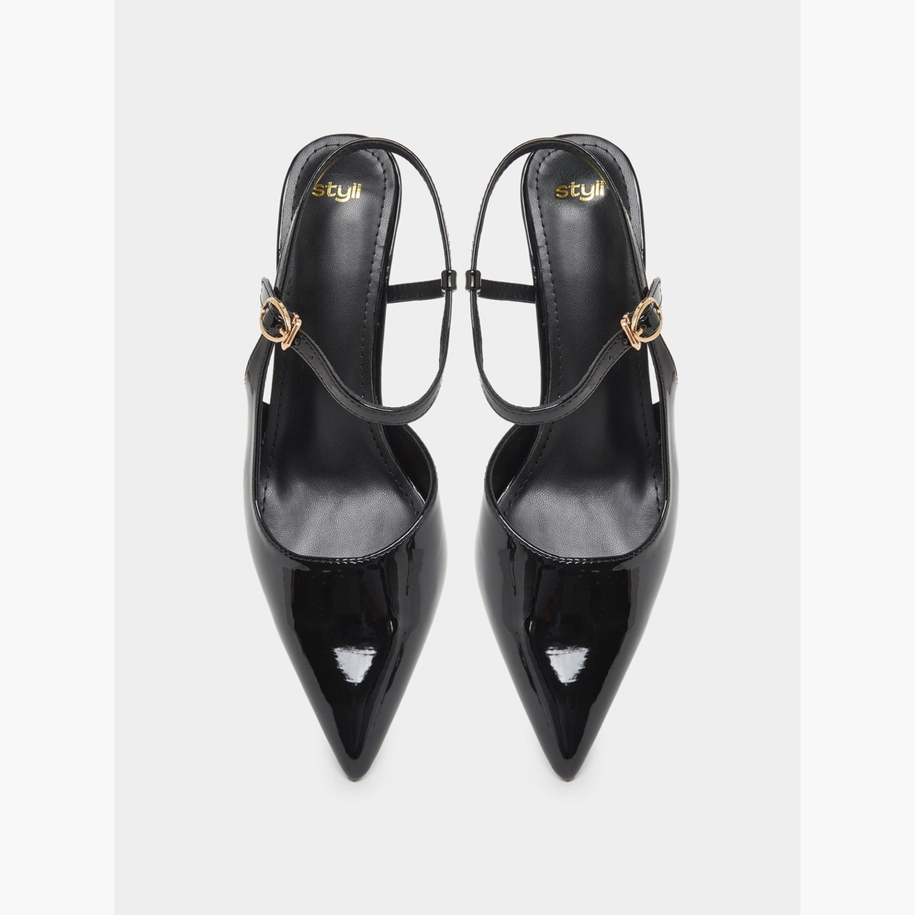 Styli Black Patent Leather Ankle Strap Shoes-women-shoes-sandals-heeled-image-5