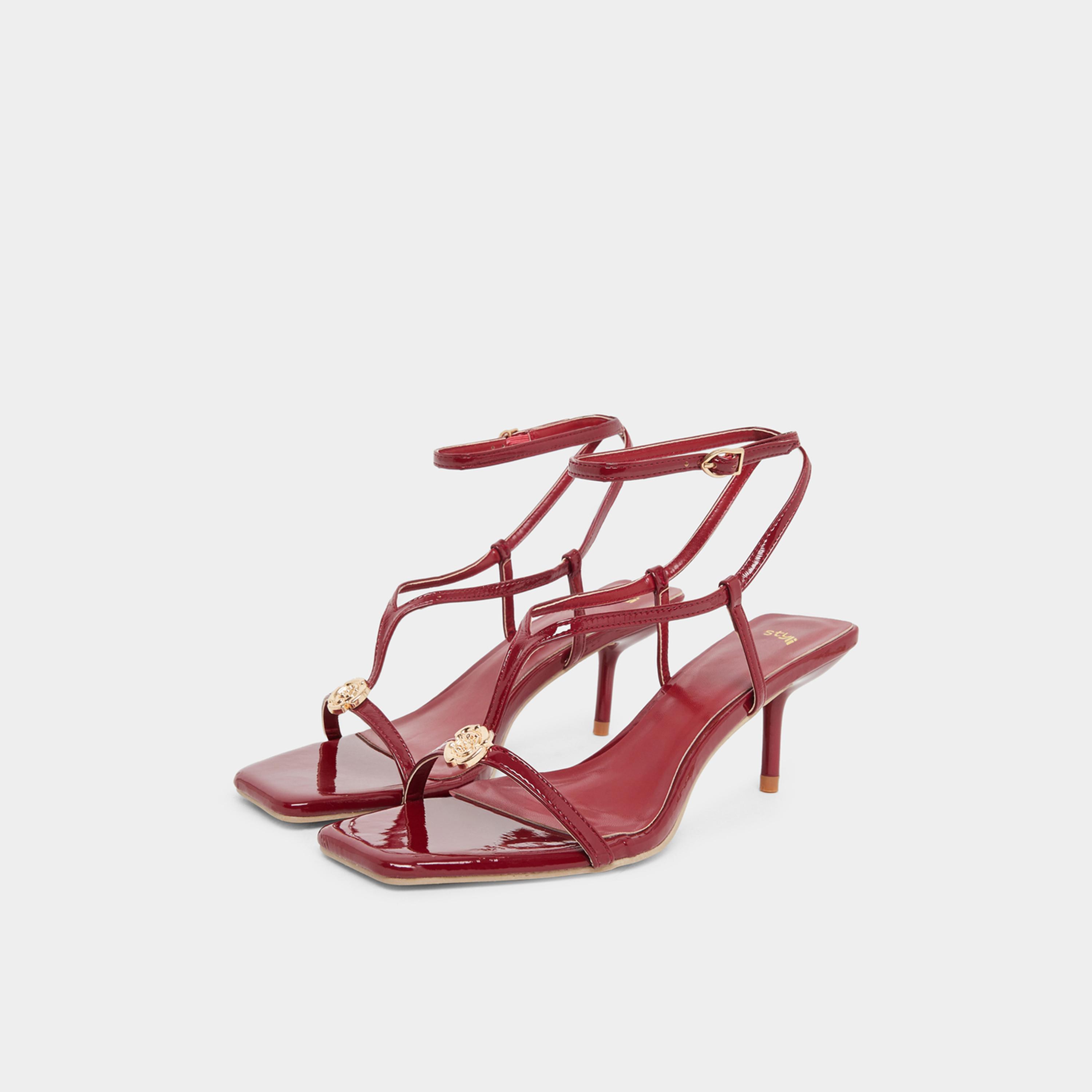 Styli Womens Burgundy Strappy Stiletto Heel Sandals-women-shoes-sandals-heeled-image-1