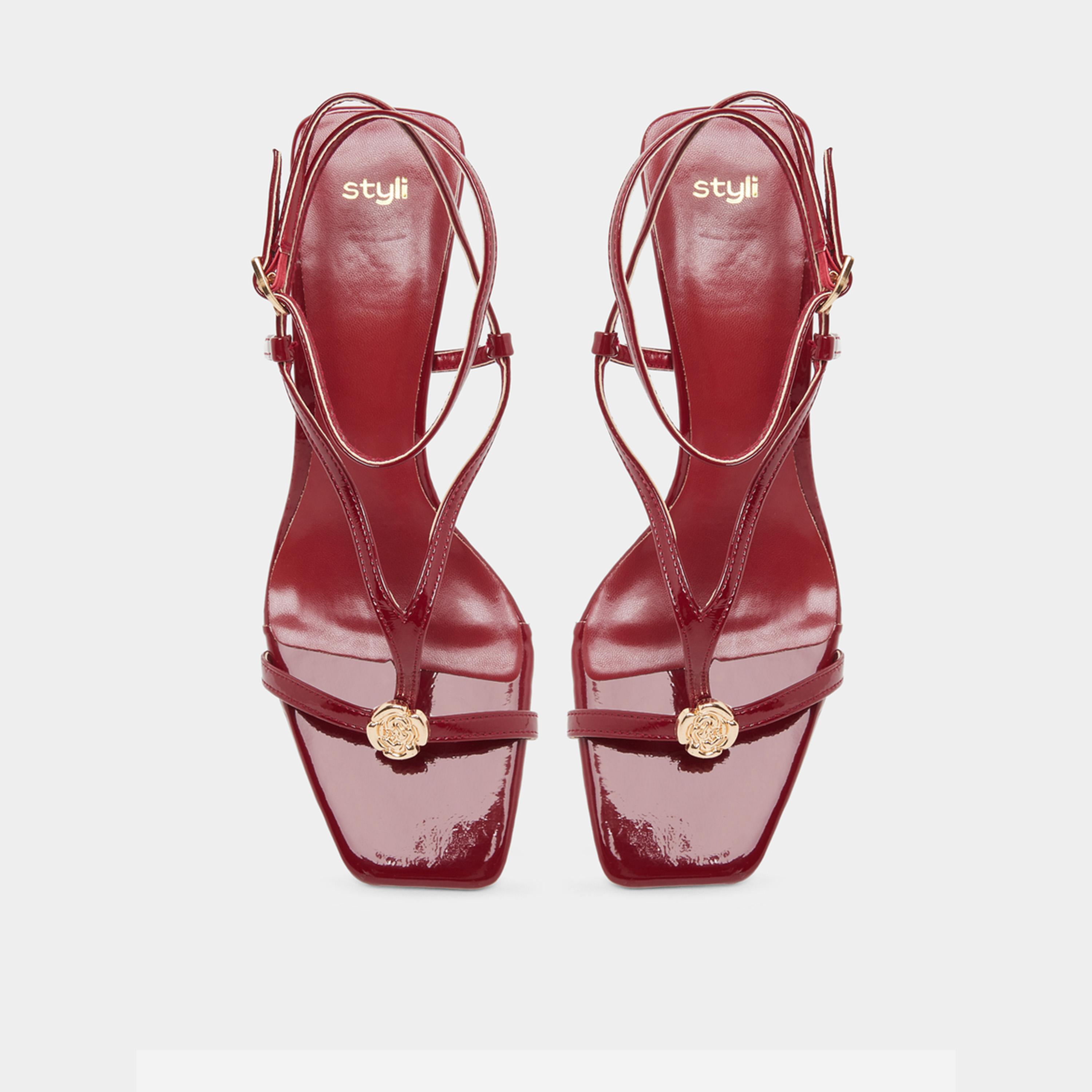 ستايلي - صنادل نسائية بكعب ستيليتو وأشرطة لون برغندي-women-shoes-sandals-heeled-image-3