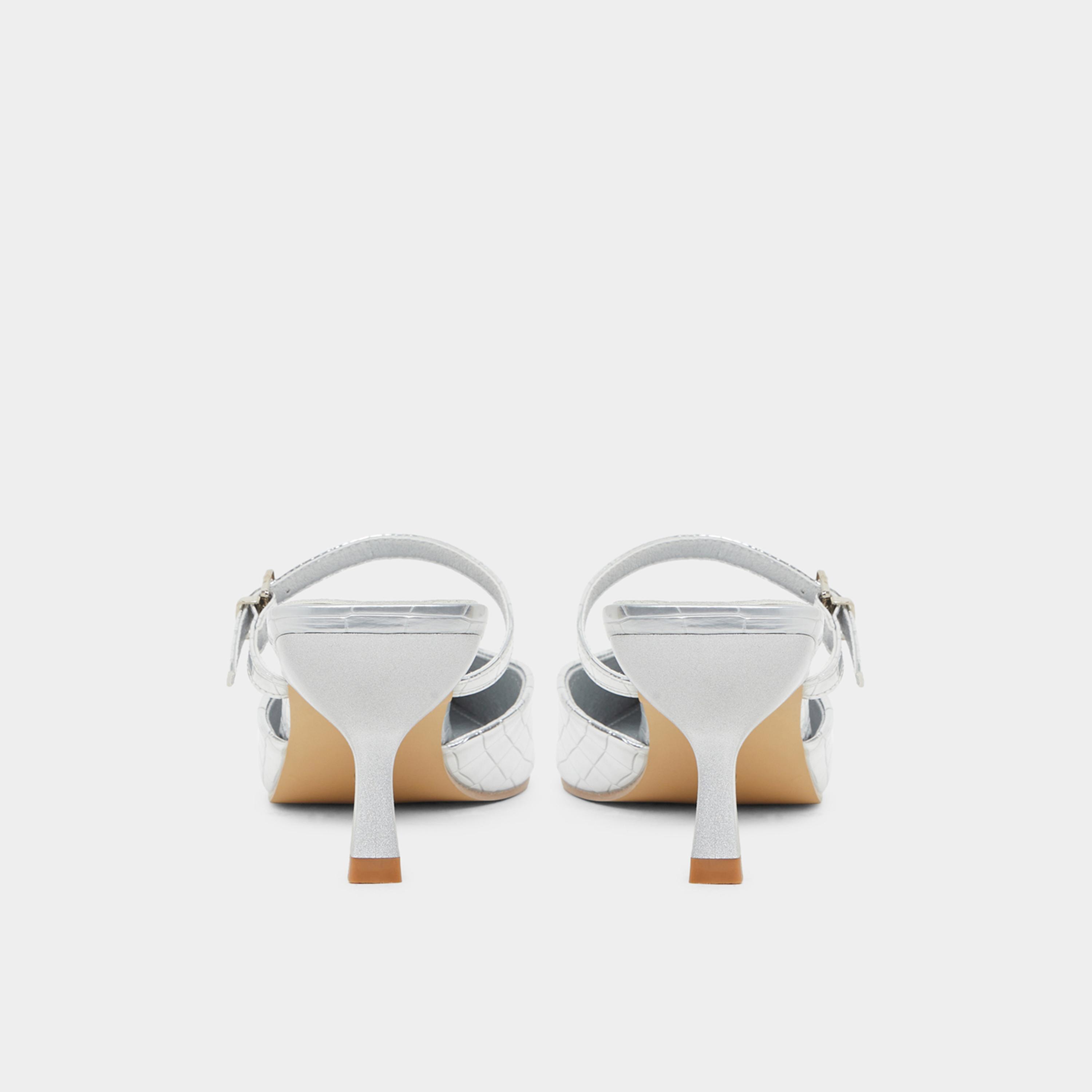 Styli Womens Silver Embossed Pointed Toe Mules-women-shoes-sandals-heeled-image-5