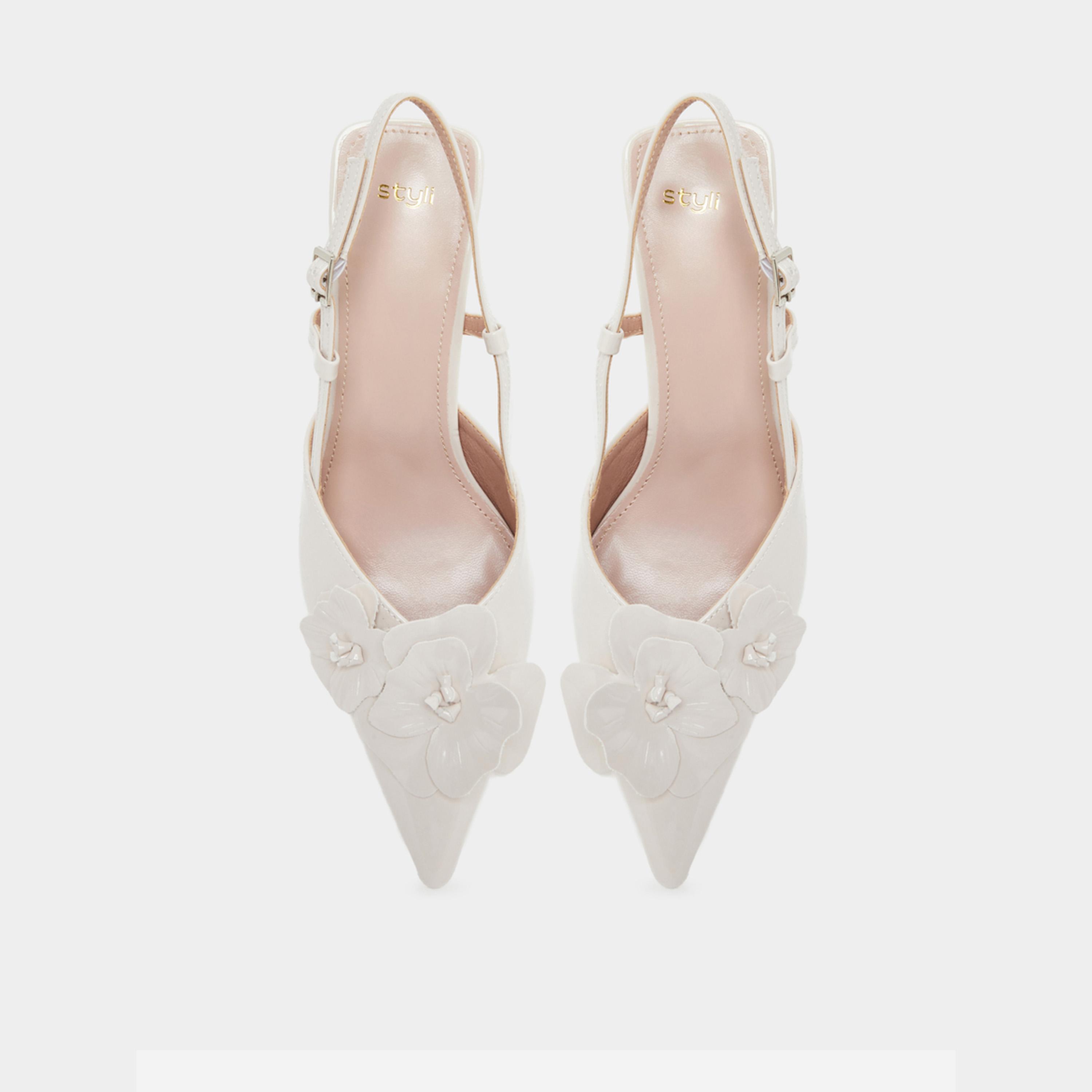 Styli Womens White Floral Slingback Kitten Heel Sandals-women-shoes-sandals-heeled-image-3