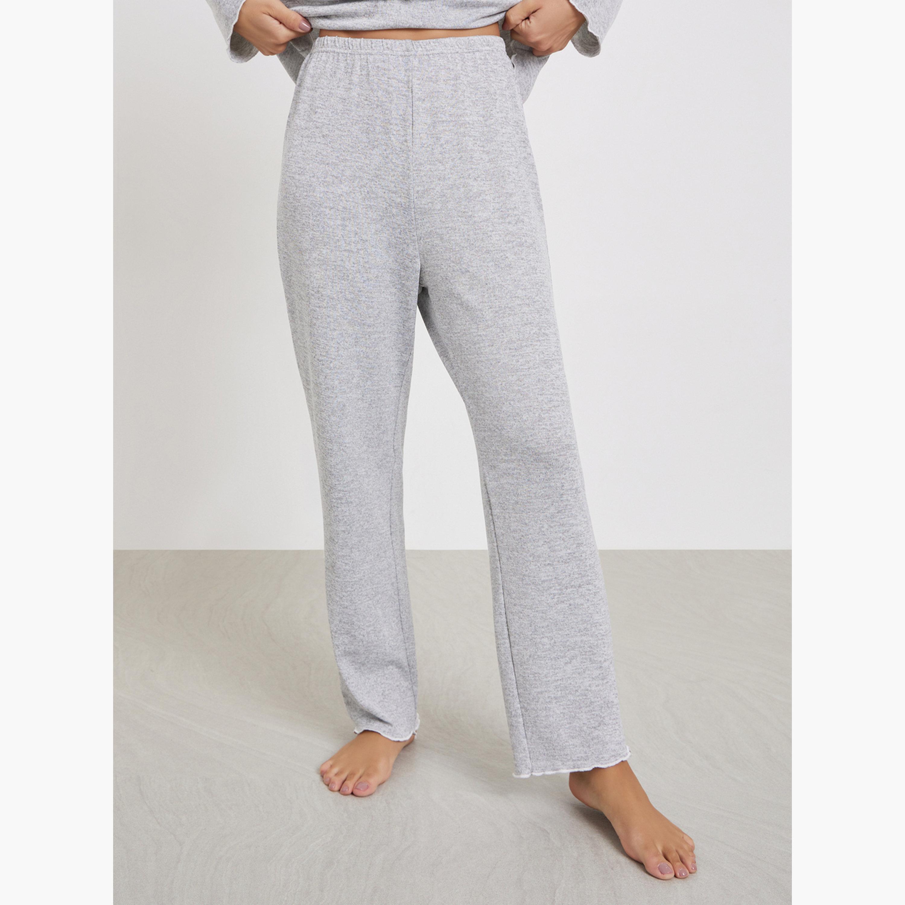 Styli Women Grey Texture Bow Detail T-Shirt and Pyjama Set-women-clothing-nightwear-pyjamas-longsets-image-4