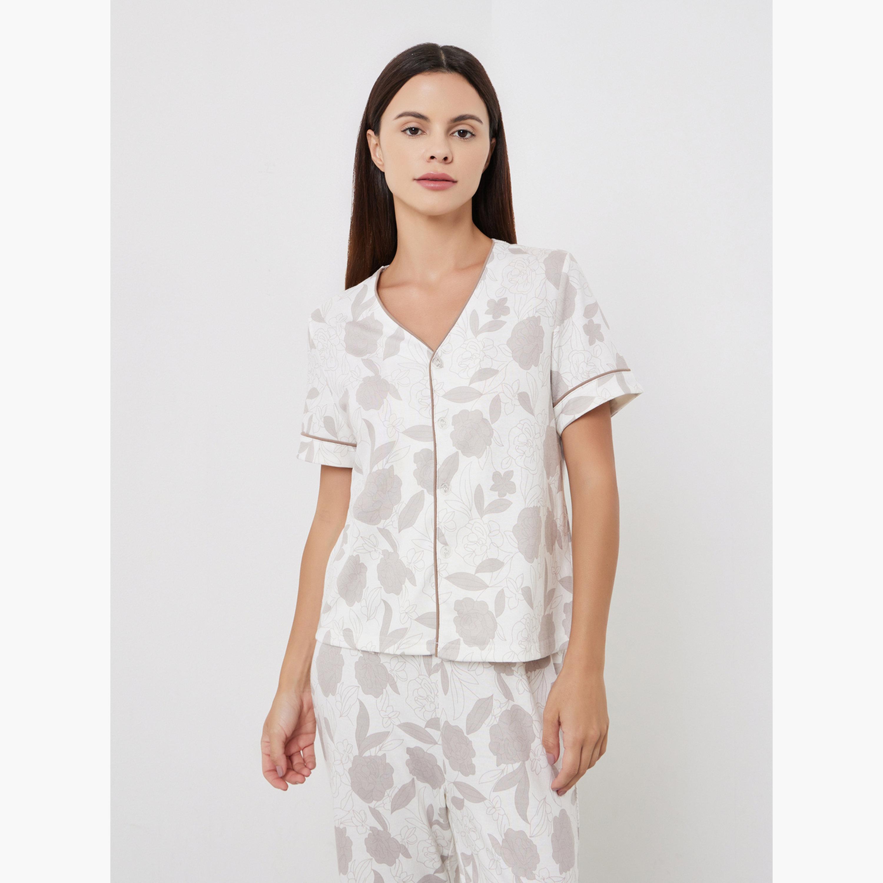 Styli All-Over Print V Neck Top and Long Pyjama Set-women-clothing-nightwear-pyjamas-longsets-image-2
