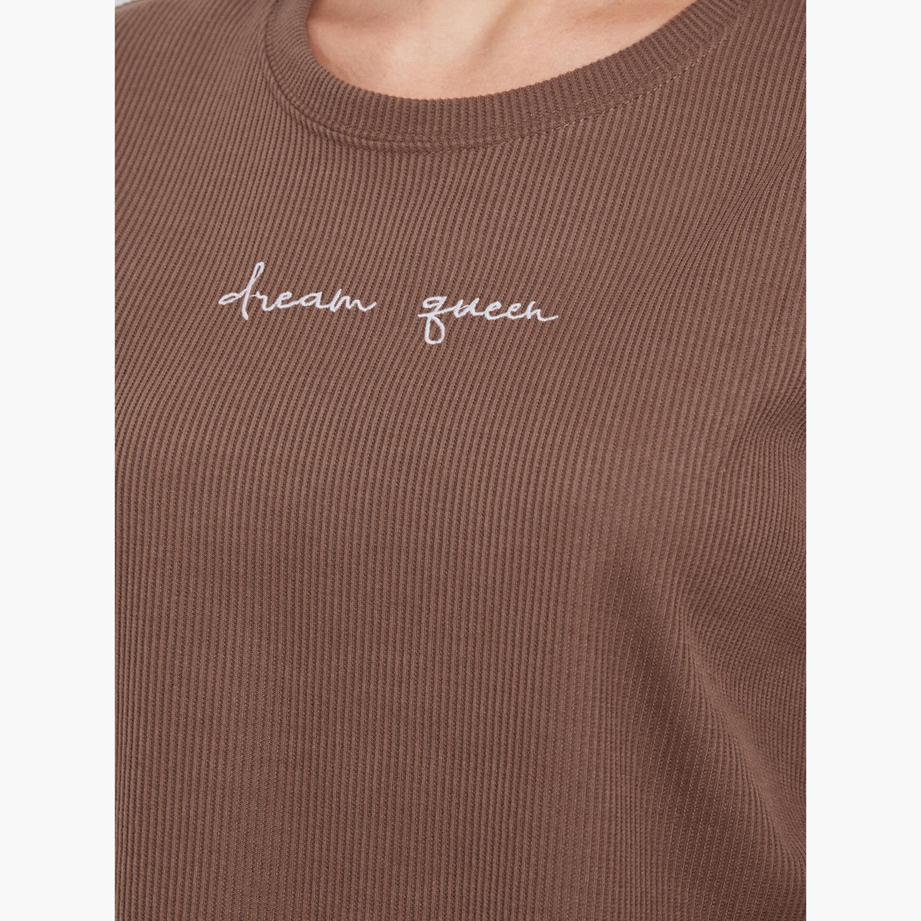 Styli Brown Ribbed T-Shirt and Long Pyjama Set-women-clothing-nightwear-pyjamas-longsets-image-6