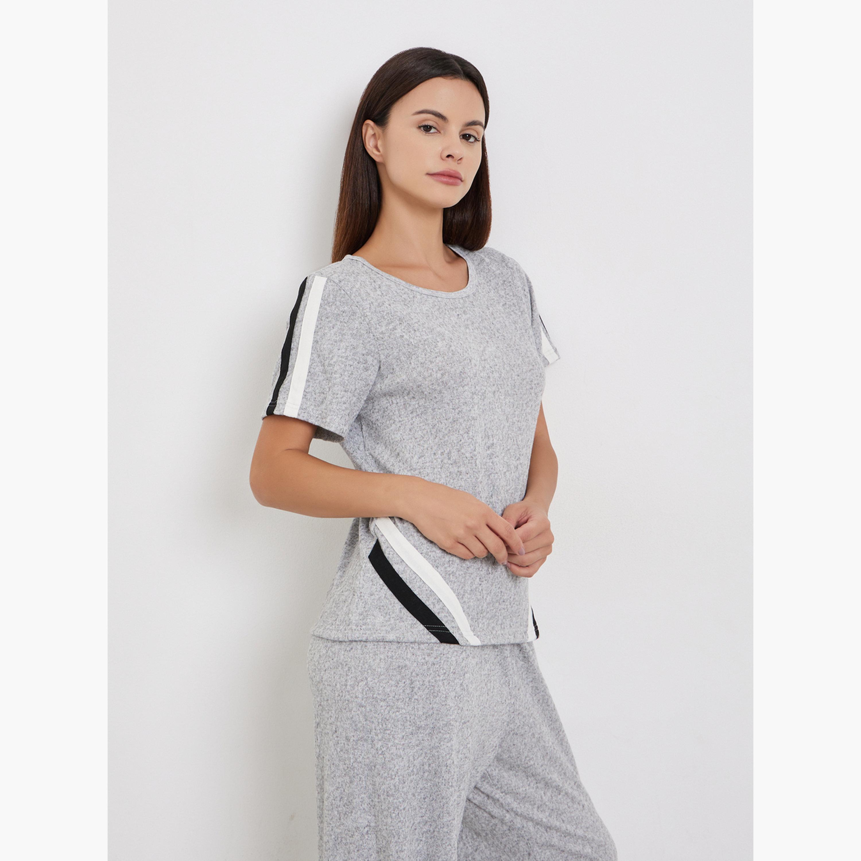 Styli Women Solid Striped T-Shirt and Long Pyjama Set-women-clothing-nightwear-pyjamas-longsets-image-3