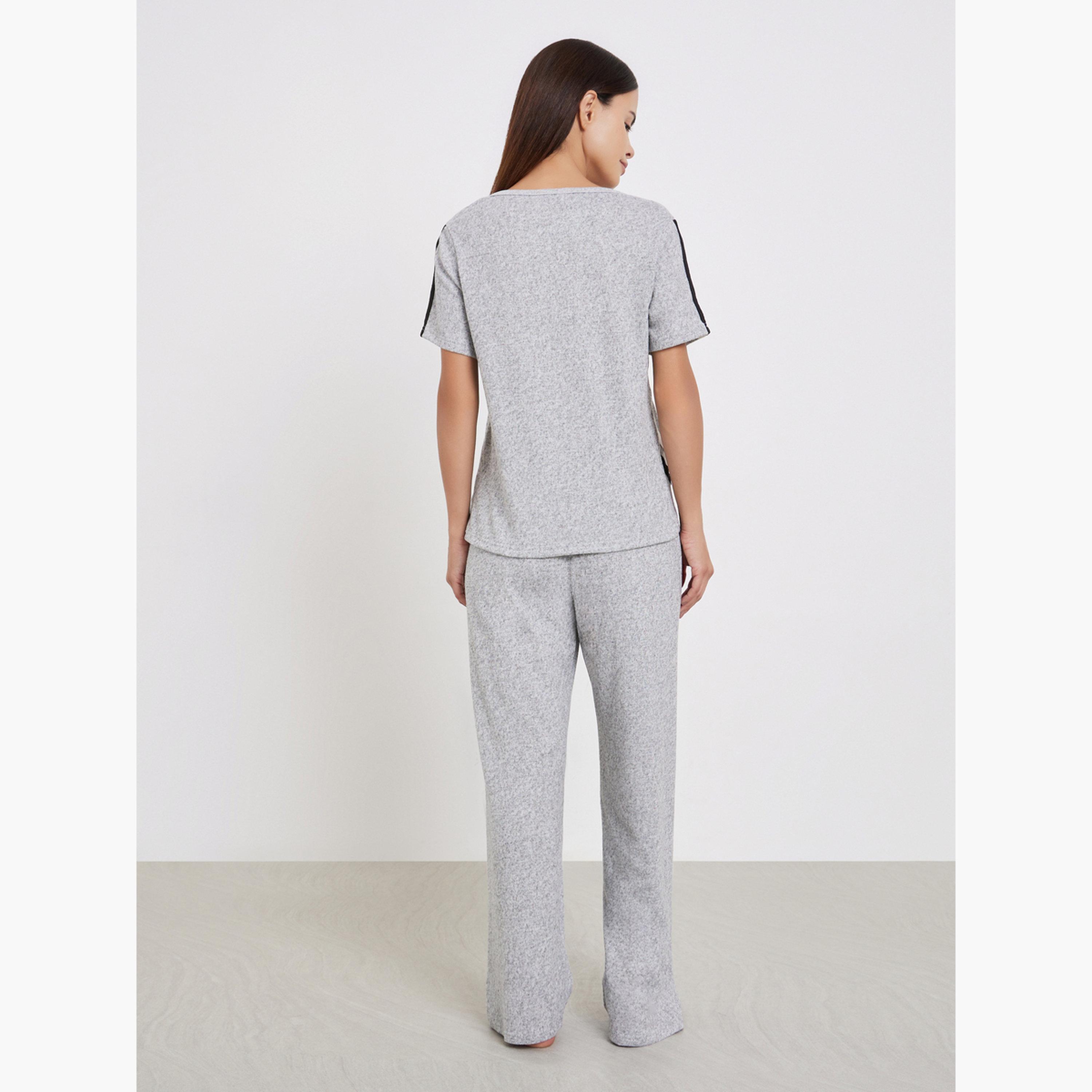 Styli Women Solid Striped T-Shirt and Long Pyjama Set-women-clothing-nightwear-pyjamas-longsets-image-6