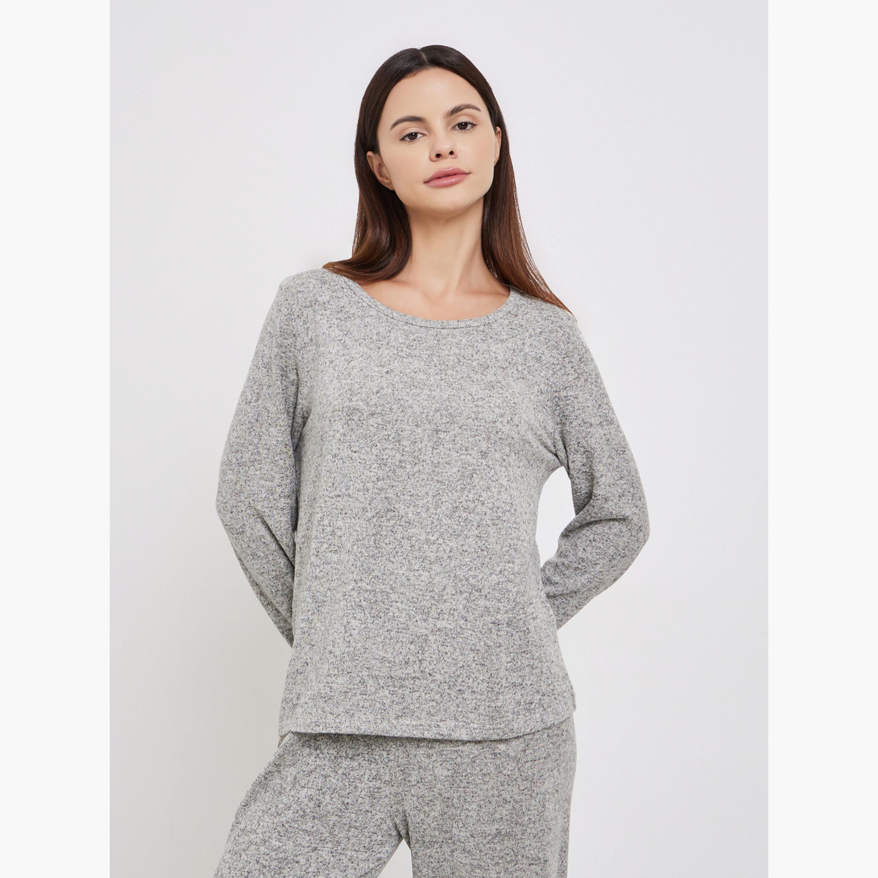 ستايلي - طقم تي شيرت رمادي مريح مع بيجاما طويلة-women-clothing-nightwear-pyjamas-longsets-image-3