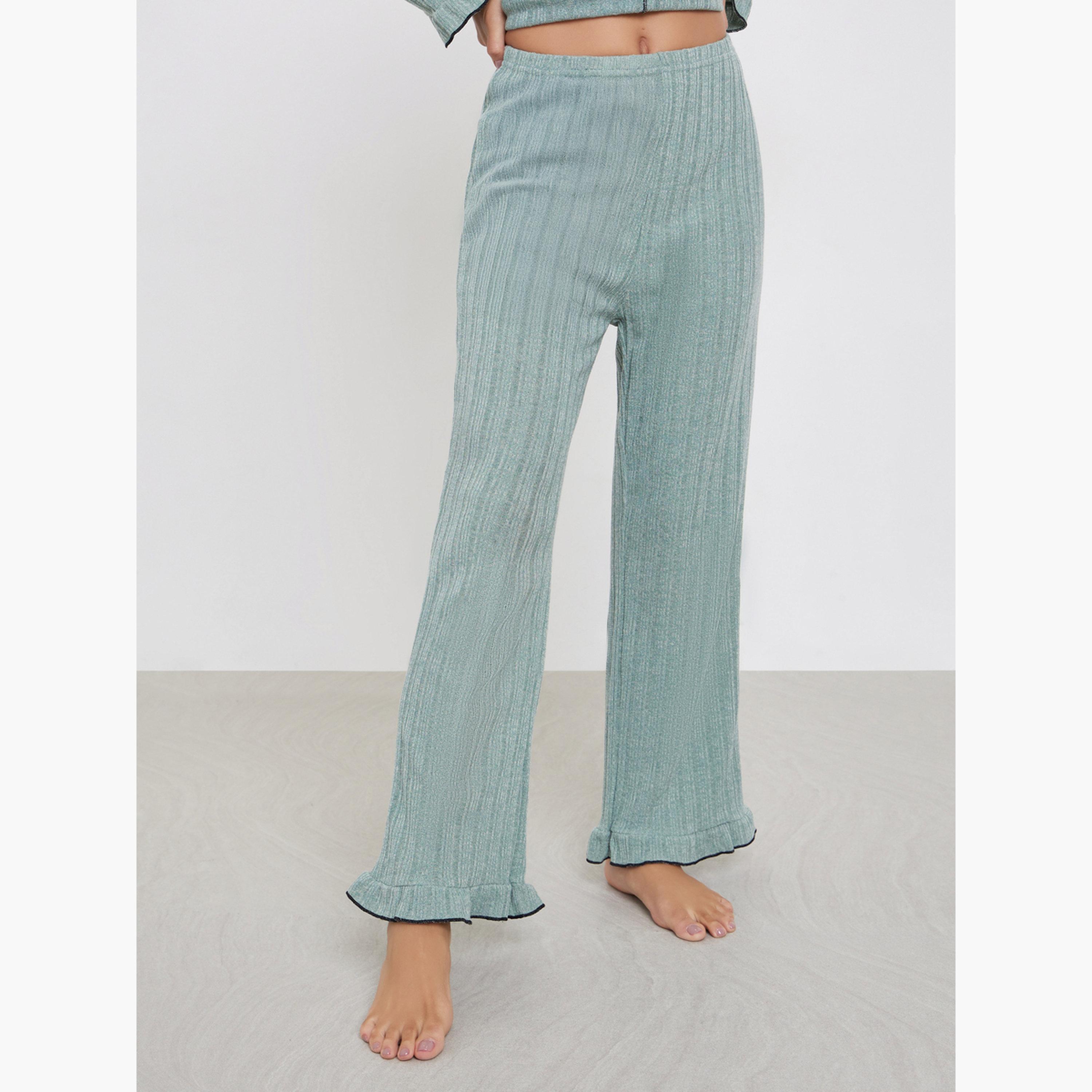 Styli Women Texture Ruffled Detail T-Shirt and Long Pyjama Set-women-clothing-nightwear-pyjamas-longsets-image-4