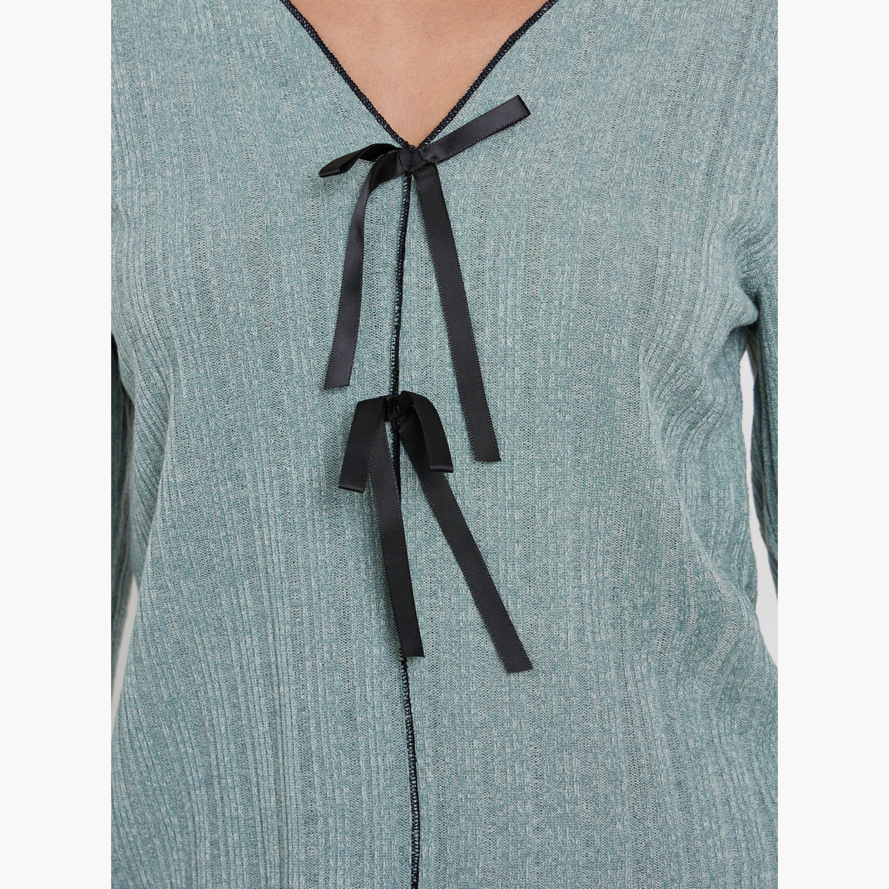 Styli Women Texture Ruffled Detail T-Shirt and Long Pyjama Set-women-clothing-nightwear-pyjamas-longsets-image-5